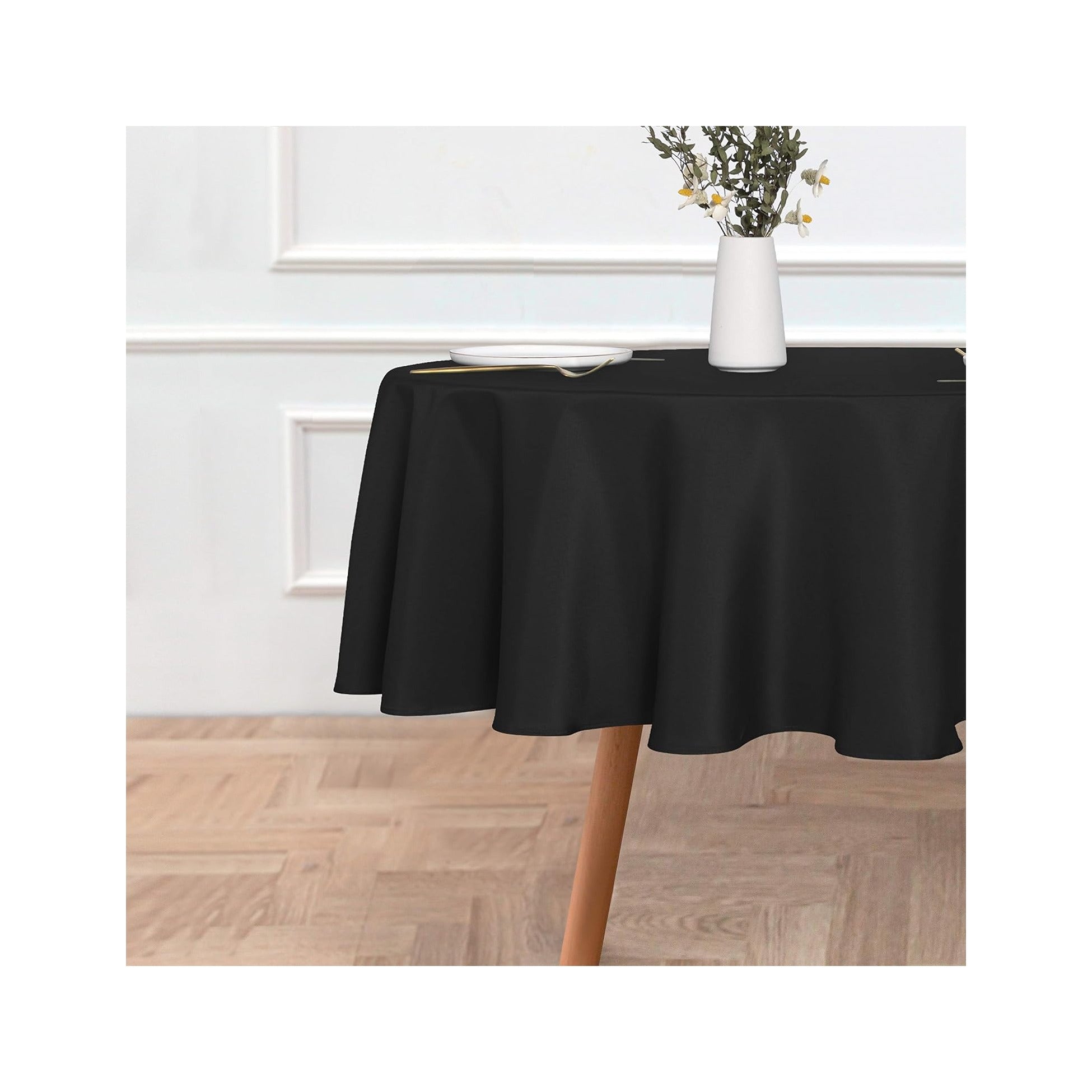 Round Tablecloth - 60 Inch (Fits 20-48 Inch Tables), Water Resistant Spill Proof Washable Polyester Table Cloth Decorative Fabric Table Cover for Dining, Buffet Parties and Camping, Black