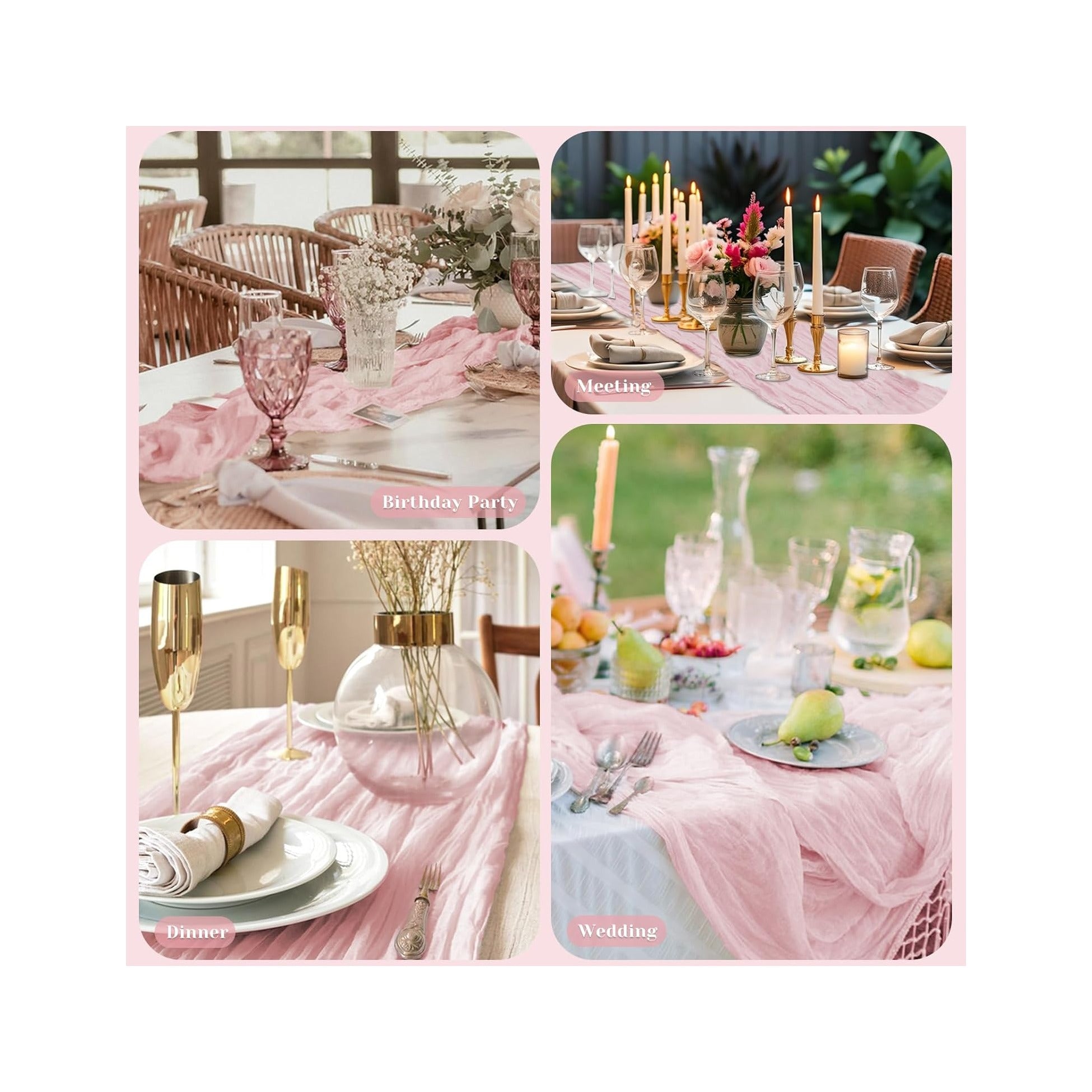 Pink Table Runner, 10 Ft Spring Table Runner, Gauze Rustic Cheesecloth Table Runners for Wedding, Party, Baby & Bridal Shower, 120 in Boho Table Runners for Easter, Mother's Day