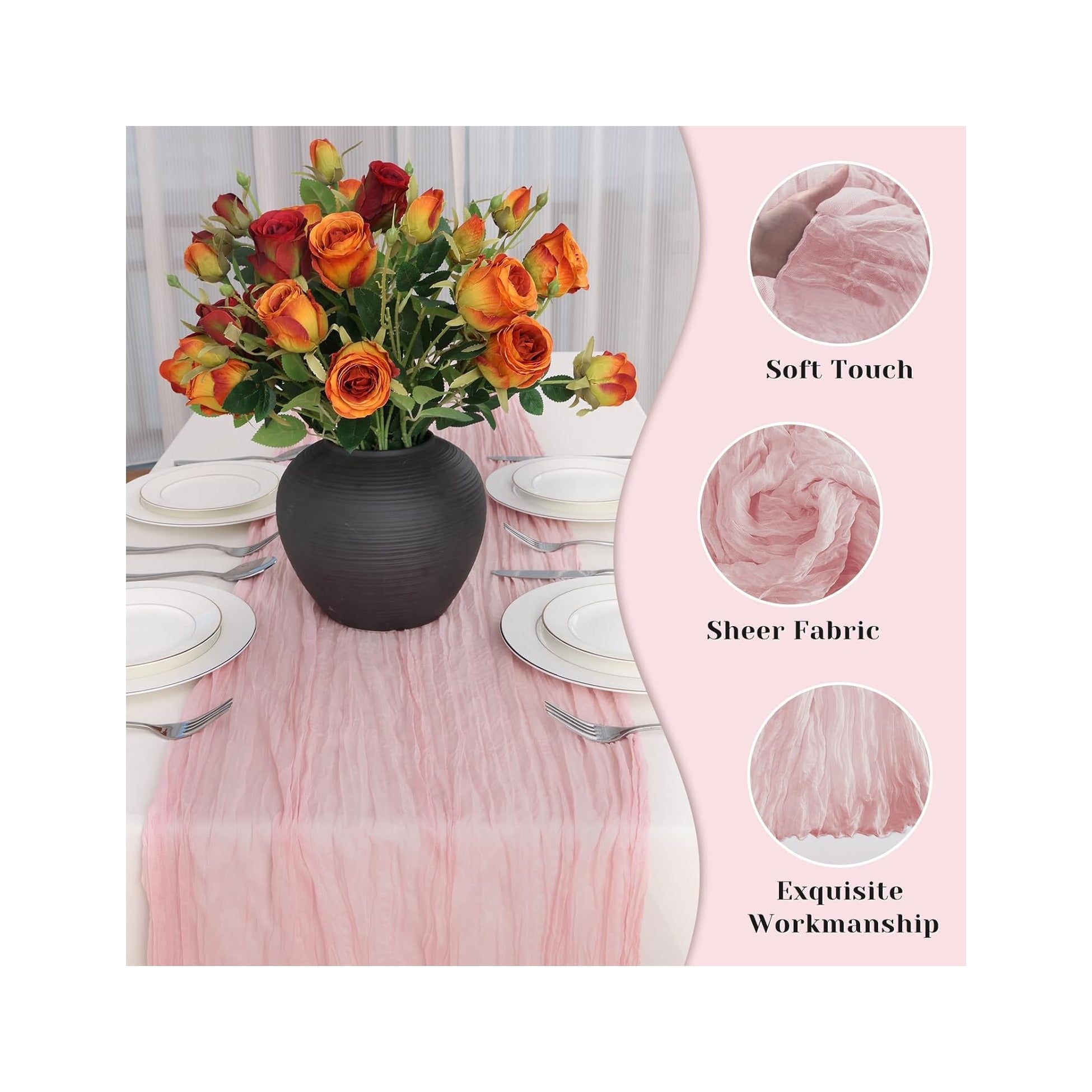 Pink Table Runner, 10 Ft Spring Table Runner, Gauze Rustic Cheesecloth Table Runners for Wedding, Party, Baby & Bridal Shower, 120 in Boho Table Runners for Easter, Mother's Day