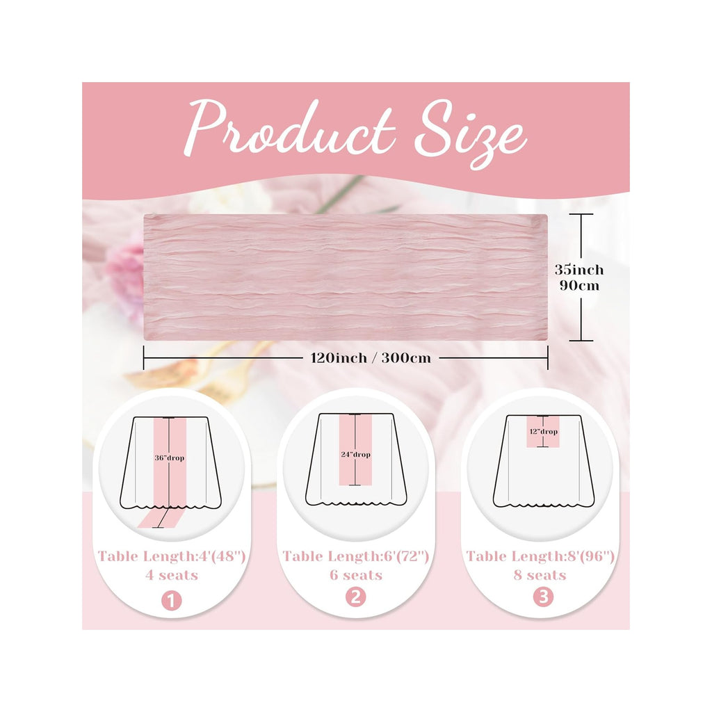 Pink Table Runner, 10 Ft Spring Table Runner, Gauze Rustic Cheesecloth Table Runners for Wedding, Party, Baby & Bridal Shower, 120 in Boho Table Runners for Easter, Mother's Day
