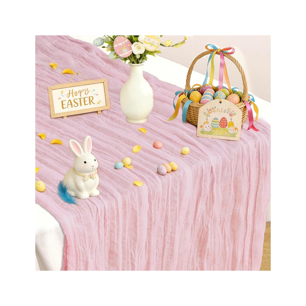 Pink Table Runner, 10 Ft Spring Table Runner, Gauze Rustic Cheesecloth Table Runners for Wedding, Party, Baby & Bridal Shower, 120 in Boho Table Runners for Easter, Mother's Day