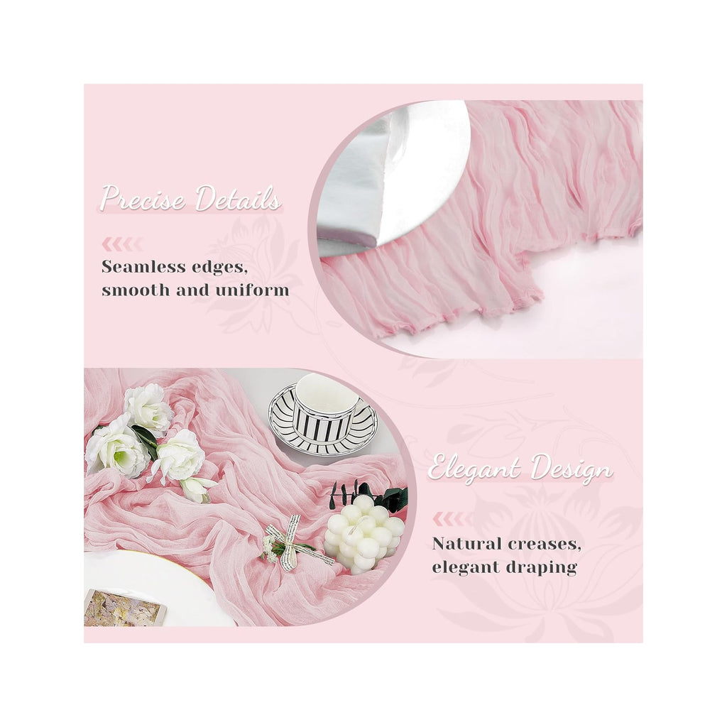 Pink Table Runner, 10 Ft Spring Table Runner, Gauze Rustic Cheesecloth Table Runners for Wedding, Party, Baby & Bridal Shower, 120 in Boho Table Runners for Easter, Mother's Day