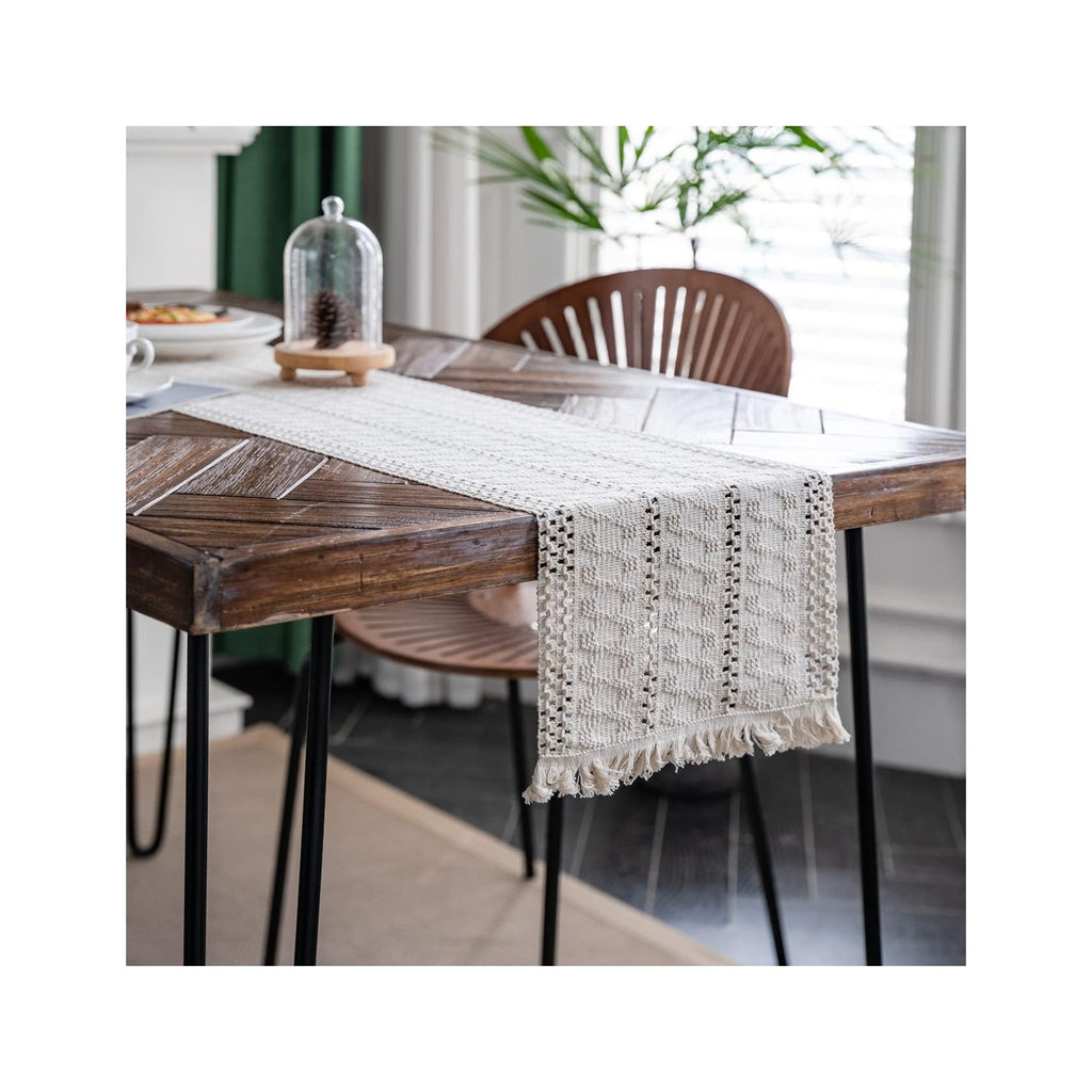 Macrame Table Runner Cream Beige Boho Table Runners with Tassels Hand Woven Cotton Table Runner Rustic Farmhouse Table Runners for Bohemian Kitchen Dining Table