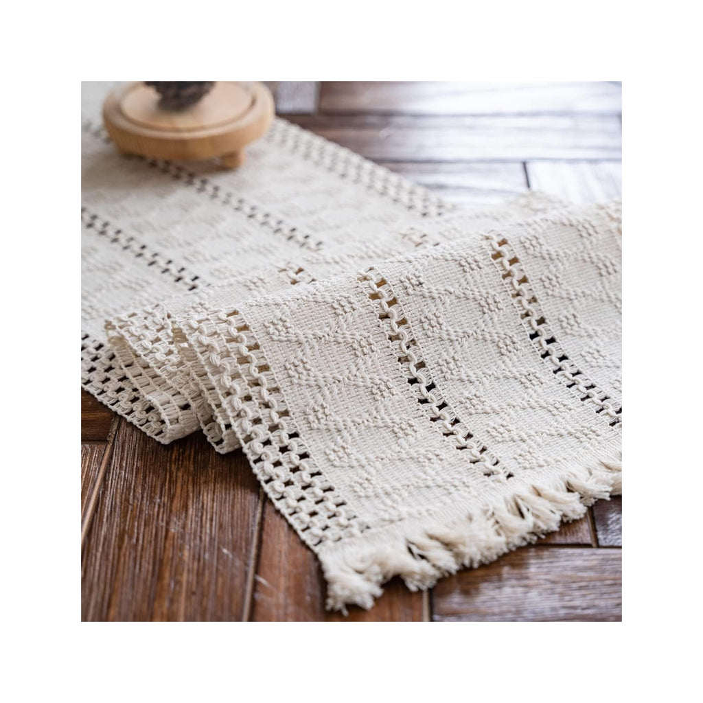 Macrame Table Runner Cream Beige Boho Table Runners with Tassels Hand Woven Cotton Table Runner Rustic Farmhouse Table Runners for Bohemian Kitchen Dining Table