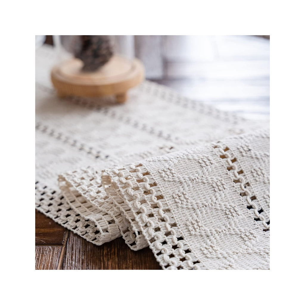 Macrame Table Runner Cream Beige Boho Table Runners with Tassels Hand Woven Cotton Table Runner Rustic Farmhouse Table Runners for Bohemian Kitchen Dining Table