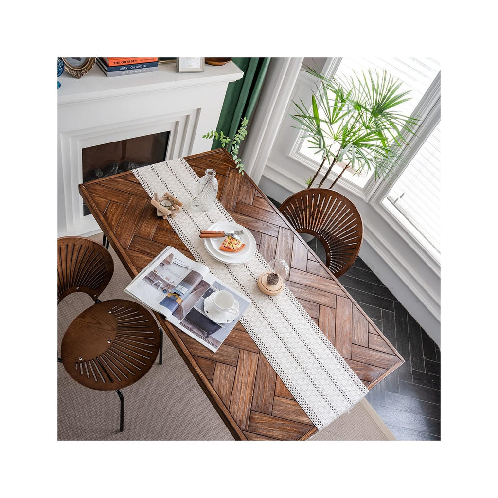 Macrame Table Runner Cream Beige Boho Table Runners with Tassels Hand Woven Cotton Table Runner Rustic Farmhouse Table Runners for Bohemian Kitchen Dining Table