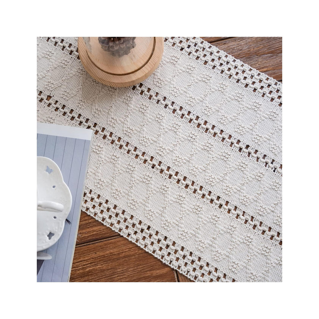 Macrame Table Runner Cream Beige Boho Table Runners with Tassels Hand Woven Cotton Table Runner Rustic Farmhouse Table Runners for Bohemian Kitchen Dining Table