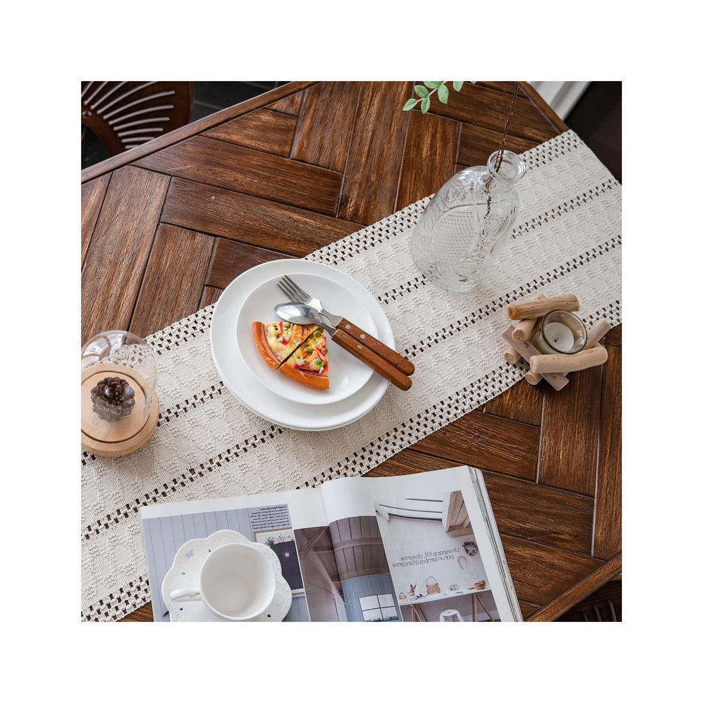 Macrame Table Runner Cream Beige Boho Table Runners with Tassels Hand Woven Cotton Table Runner Rustic Farmhouse Table Runners for Bohemian Kitchen Dining Table