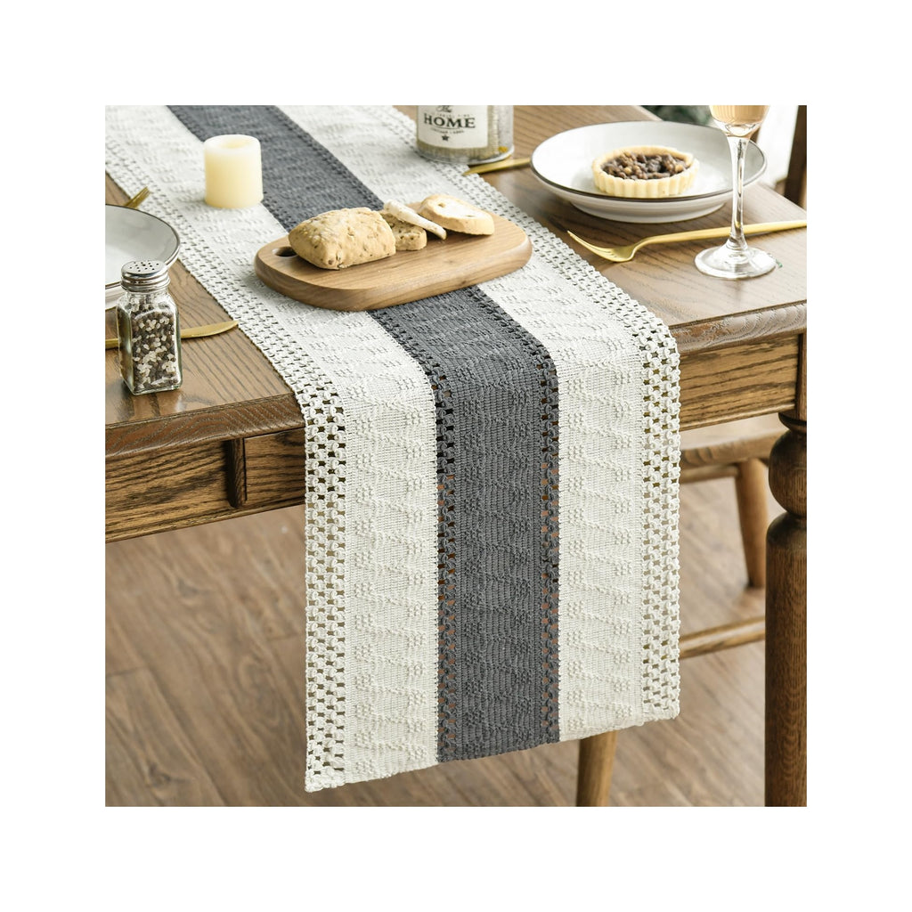 Mode Dark Grey Farmhouse Rustic Table Runner, Seasonal Holiday Hollow Kitchen Dining Table Decoration for Home Party Decor 12x72 Inch