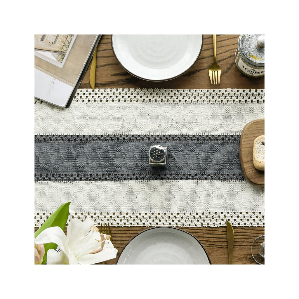 Mode Dark Grey Farmhouse Rustic Table Runner, Seasonal Holiday Hollow Kitchen Dining Table Decoration for Home Party Decor 12x72 Inch