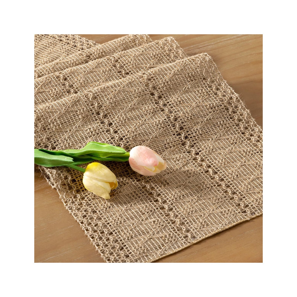 Boho Table Runner Easter Spring Farmhouse Burlap Jute Bamboo Rustic Dining Kitchen Centerpiece Decor Small Macrame Woven Coffee Table Runner for Dresser Scarf Home Decor 12x48 inch