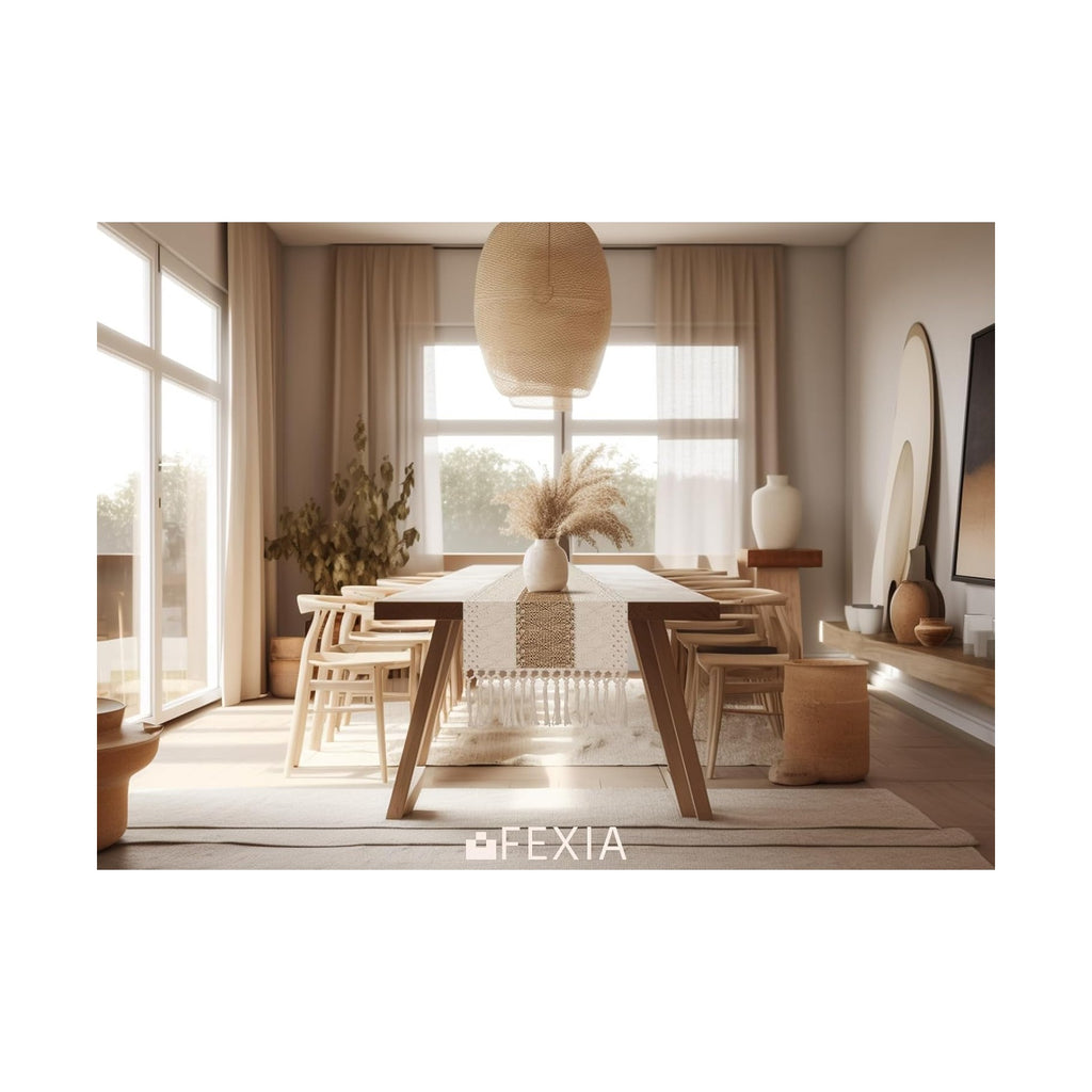 Boho Table Runner for Thanksgiving Fall Christmas Home Decor with Tassels 72 Inches Long Pottery barn Furniture Farmhouse Rustic Macrame Burlap Table Decoration for Living Room