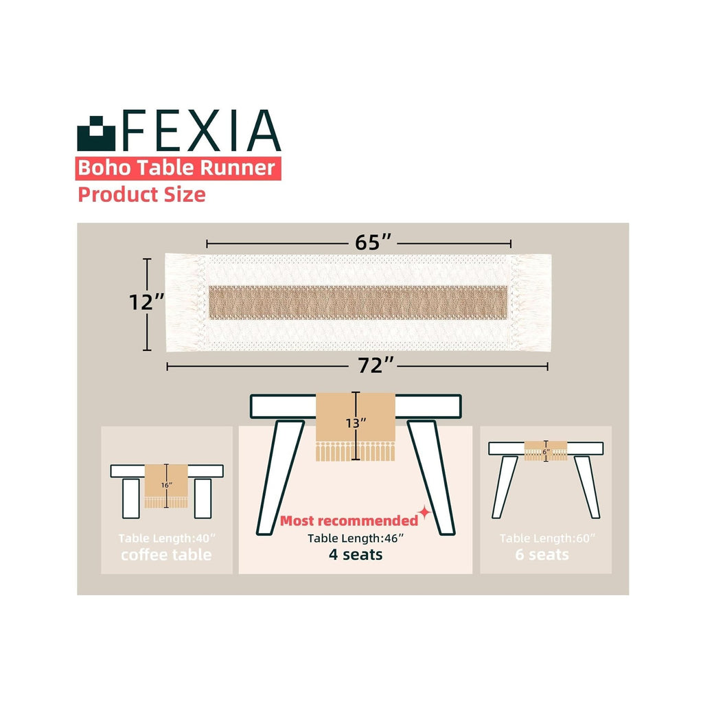 Boho Table Runner for Thanksgiving Fall Christmas Home Decor with Tassels 72 Inches Long Pottery barn Furniture Farmhouse Rustic Macrame Burlap Table Decoration for Living Room