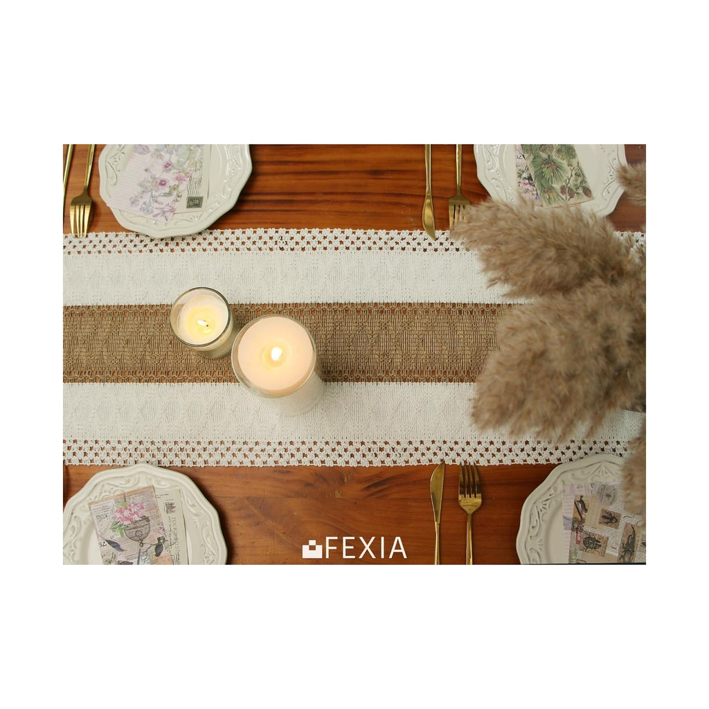 Boho Table Runner for Thanksgiving Fall Christmas Home Decor with Tassels 72 Inches Long Pottery barn Furniture Farmhouse Rustic Macrame Burlap Table Decoration for Living Room