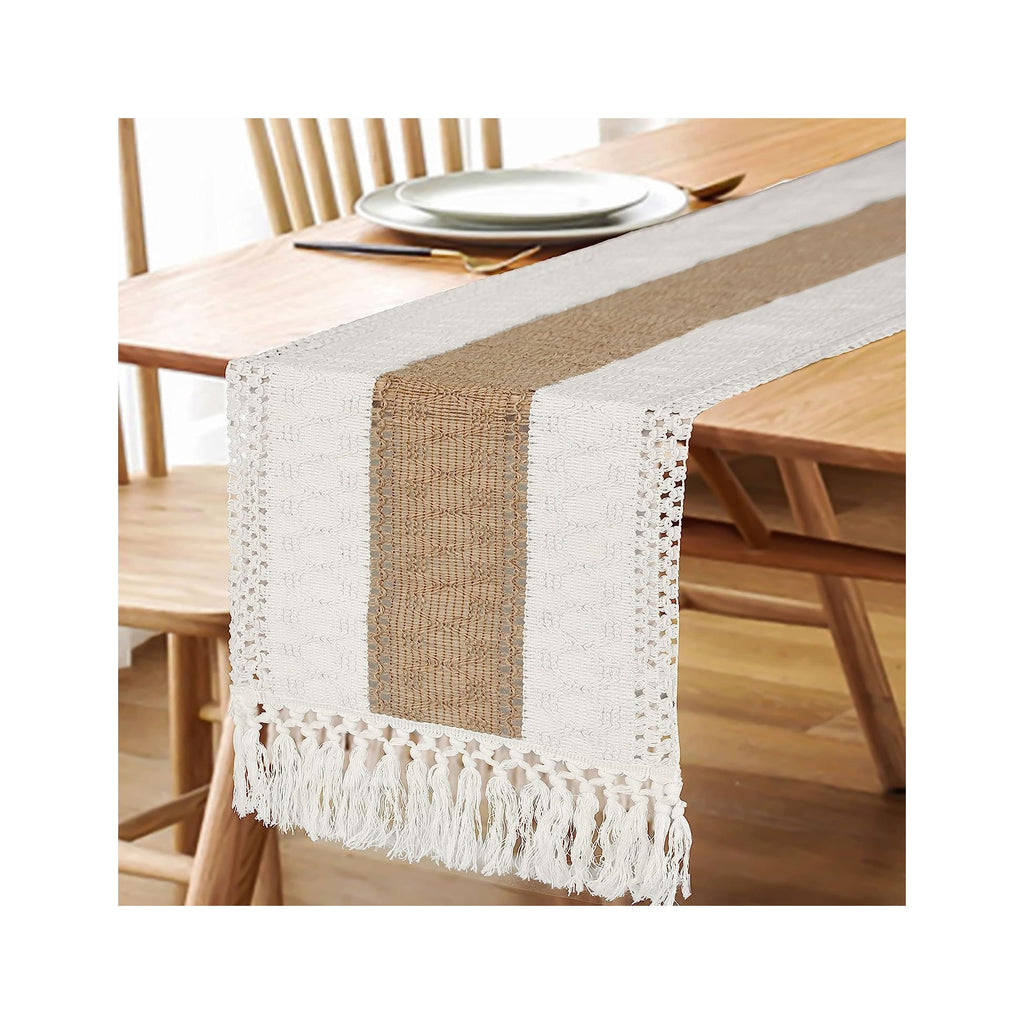 Boho Table Runner for Thanksgiving Fall Christmas Home Decor with Tassels 72 Inches Long Pottery barn Furniture Farmhouse Rustic Macrame Burlap Table Decoration for Living Room