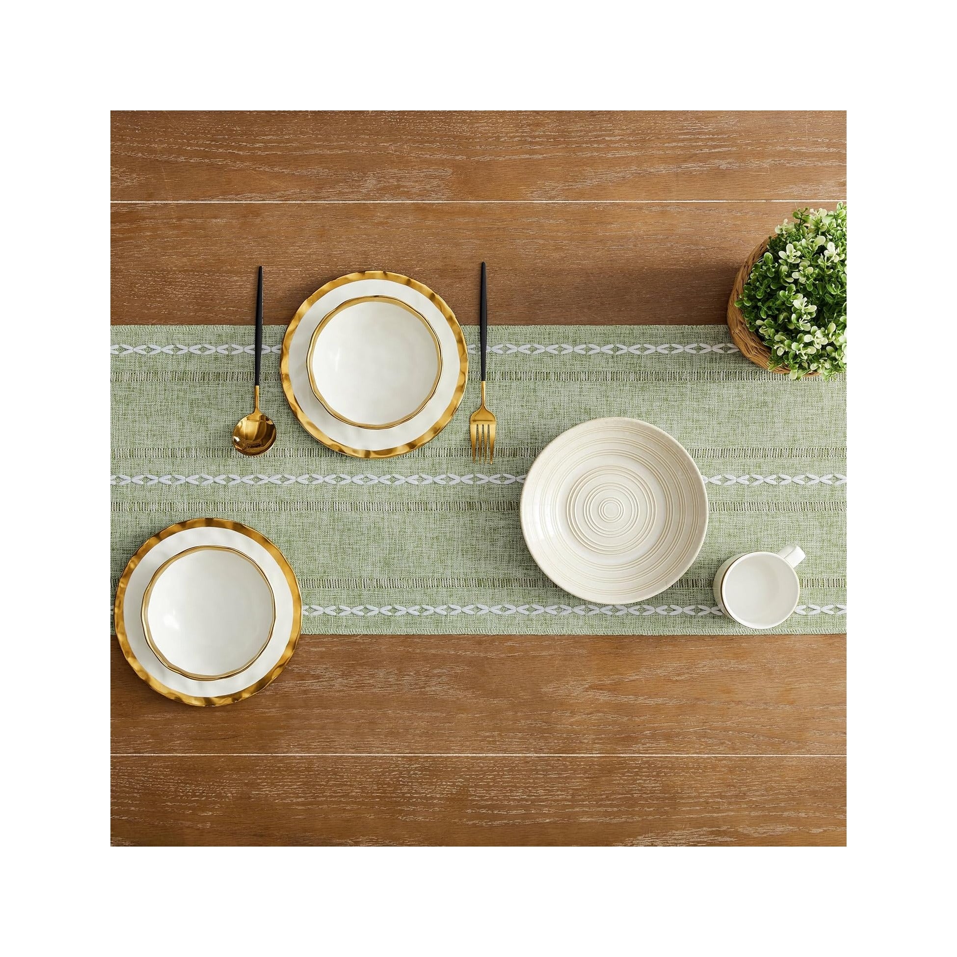 Hemstitched Farmhouse Table Runner, Sage Green 13x72 Inch, Cotton Linen Table Runners 72 Inches Long, Embroidered Striped Sage Green Boho Table Runner Rustic Home Decor