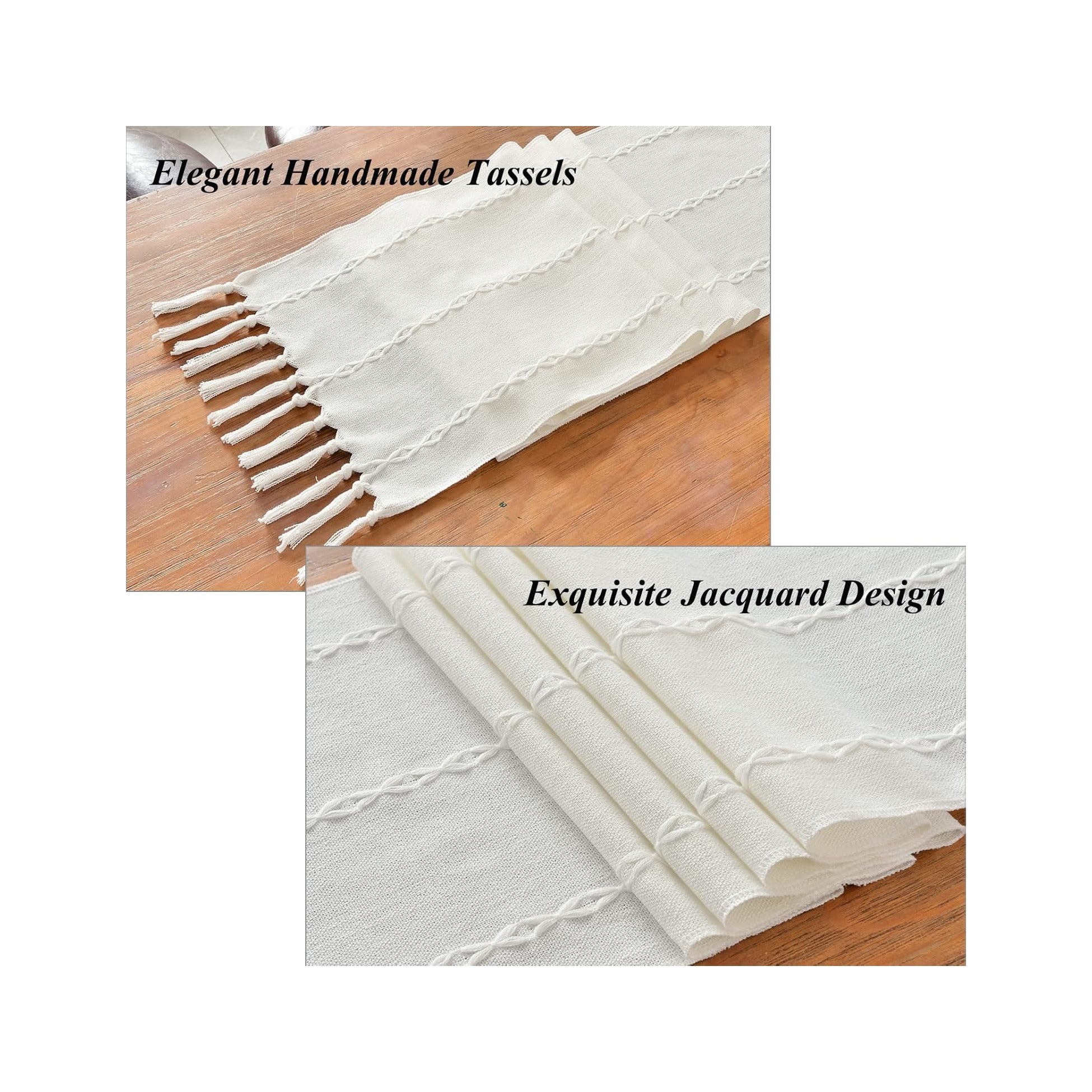 Rustic Linen Table Runner Farmhouse Style Table Runners 72 inches Long Embroidered Table Runner with Hand-Tassels for Party, Dresser Decor and Dining Room Decorations
