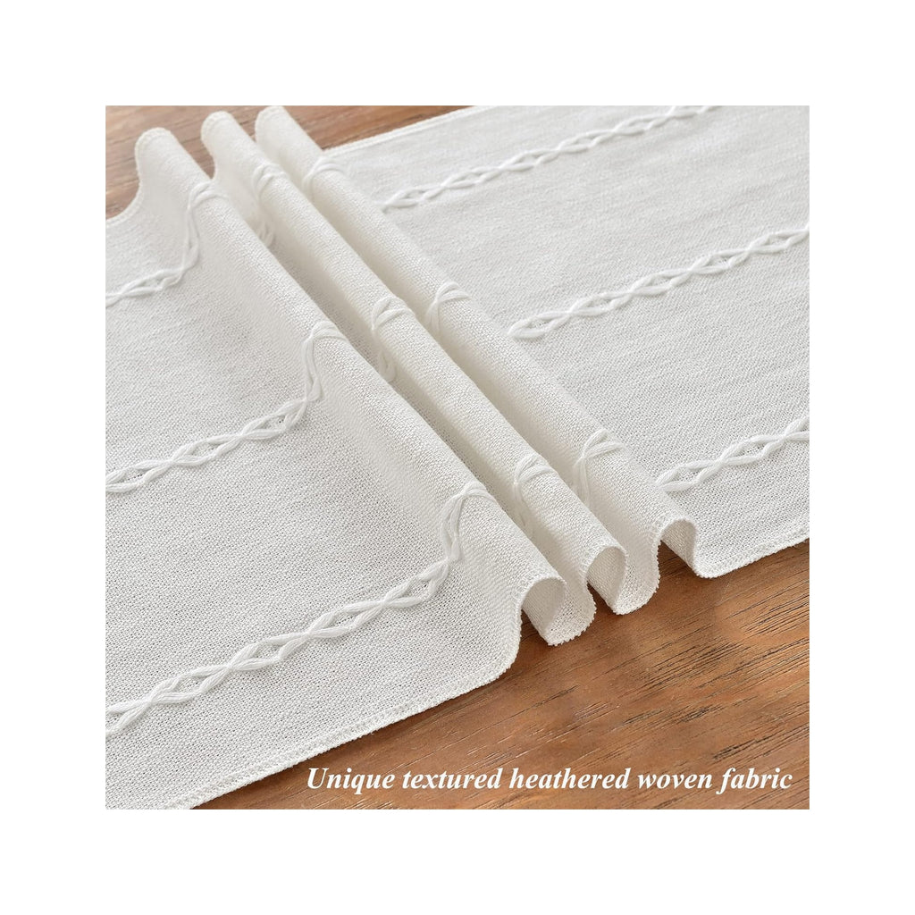 Rustic Linen Table Runner Farmhouse Style Table Runners 72 inches Long Embroidered Table Runner with Hand-Tassels for Party, Dresser Decor and Dining Room Decorations