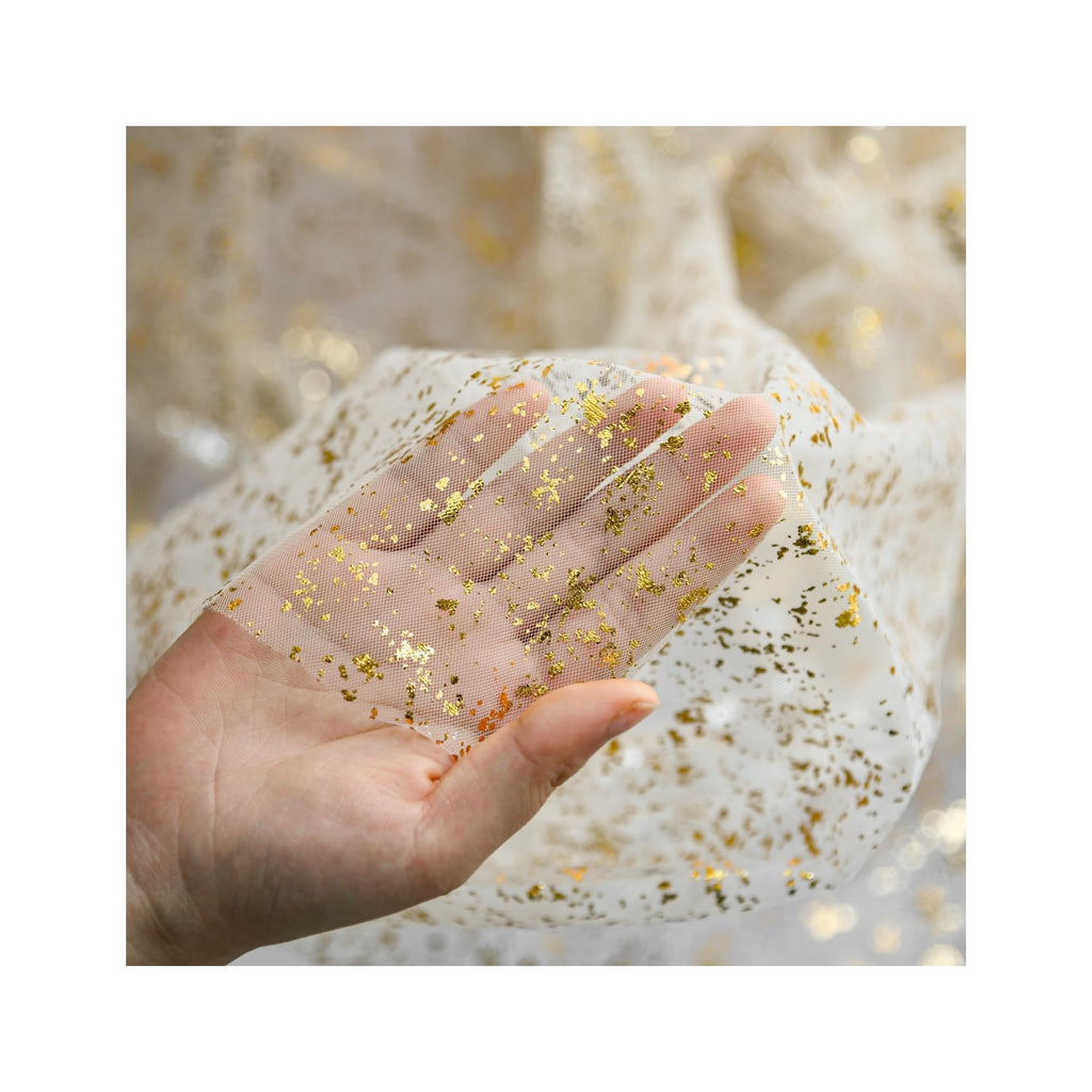 Beige Gold Gauze Table Runner 120 Inch 10FT, Glitter Metallic Foil Sheer Dining Wedding Anniversary Holiday Birthday Table Decor for Home Party