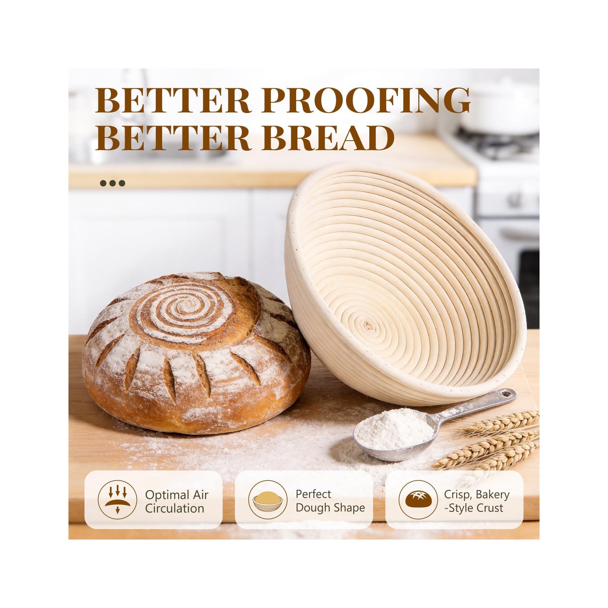 2 Pack Banneton Bread Proofing Baskets for Sourdough, 9 Inch Round Natural Rattan Proofing Basket for Dough Rising, Bread Proofing Bowl Sourdough Bread Baking Supplies for Home Bakers