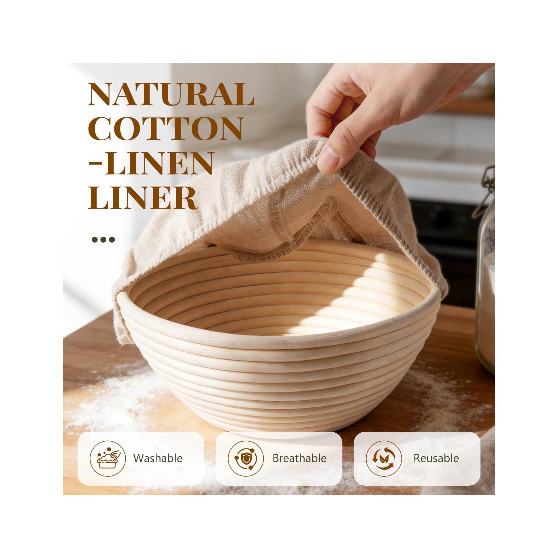 2 Pack Banneton Bread Proofing Baskets for Sourdough, 9 Inch Round Natural Rattan Proofing Basket for Dough Rising, Bread Proofing Bowl Sourdough Bread Baking Supplies for Home Bakers