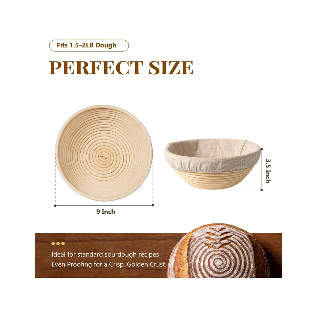2 Pack Banneton Bread Proofing Baskets for Sourdough, 9 Inch Round Natural Rattan Proofing Basket for Dough Rising, Bread Proofing Bowl Sourdough Bread Baking Supplies for Home Bakers