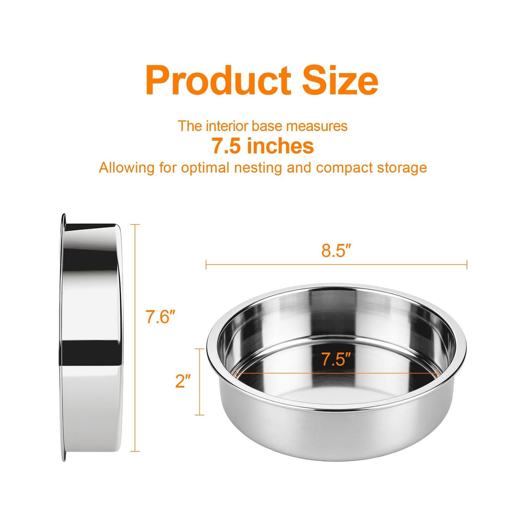 Set of 3 Stainless Steel Cake Pans - 8 Inch Round Layer Cake Baking Pan Molds, Stackable Even Heating Baking Set, Dishwasher Safe Bakeware Tins for Home Bakers, Birthday Party Wedding