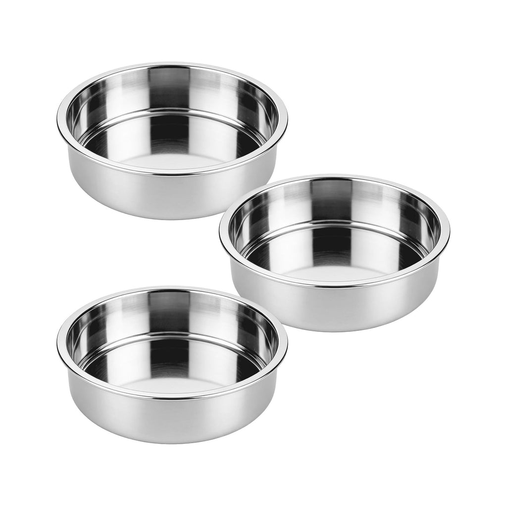 Set of 3 Stainless Steel Cake Pans - 8 Inch Round Layer Cake Baking Pan Molds, Stackable Even Heating Baking Set, Dishwasher Safe Bakeware Tins for Home Bakers, Birthday Party Wedding