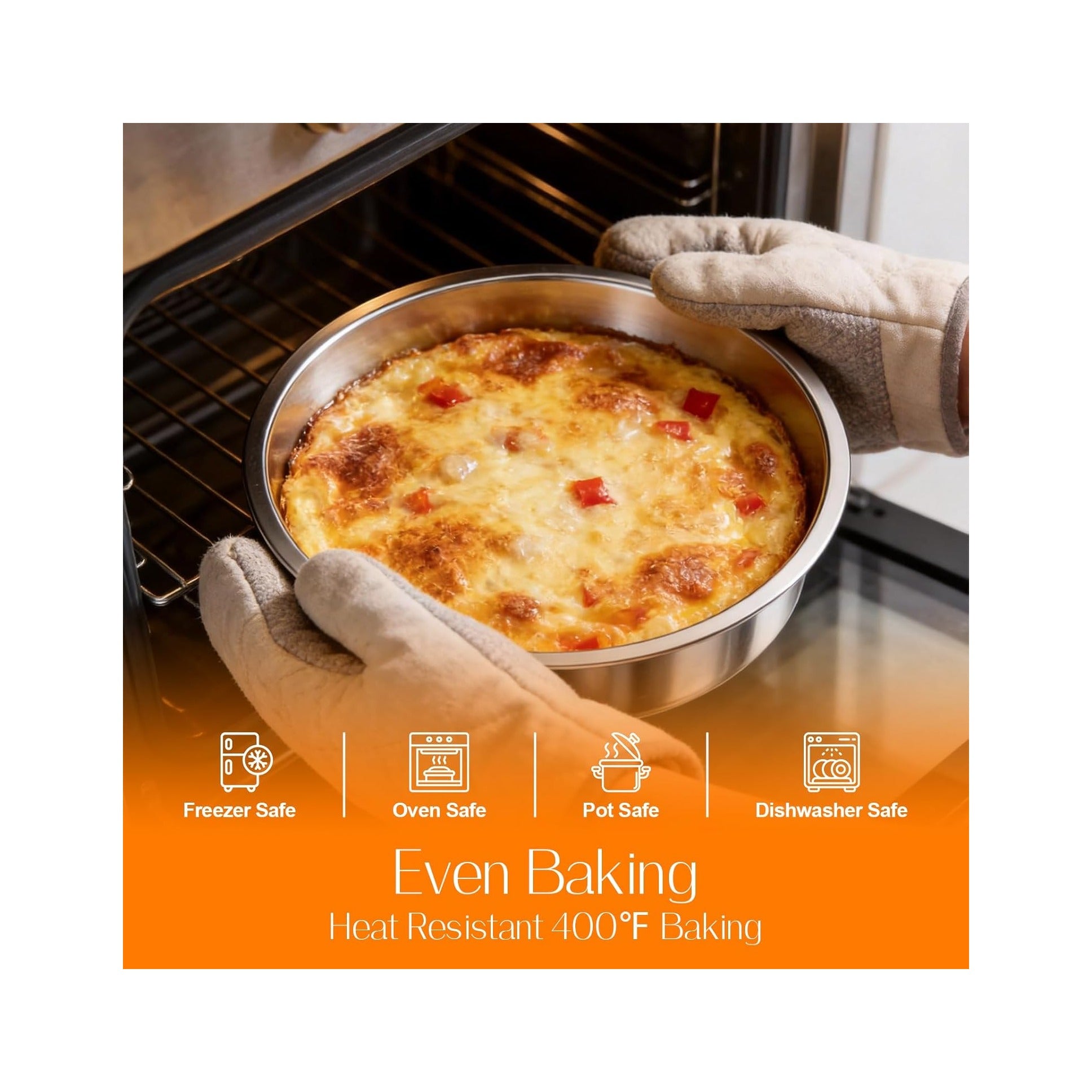 Set of 3 Stainless Steel Cake Pans - 8 Inch Round Layer Cake Baking Pan Molds, Stackable Even Heating Baking Set, Dishwasher Safe Bakeware Tins for Home Bakers, Birthday Party Wedding