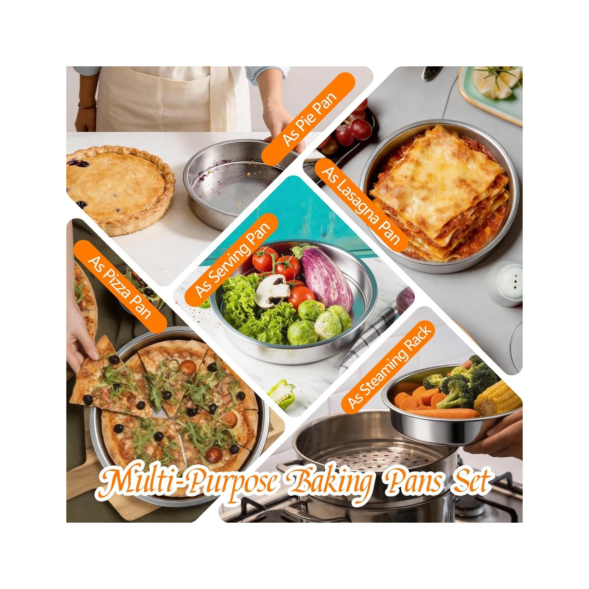 Set of 3 Stainless Steel Cake Pans - 8 Inch Round Layer Cake Baking Pan Molds, Stackable Even Heating Baking Set, Dishwasher Safe Bakeware Tins for Home Bakers, Birthday Party Wedding