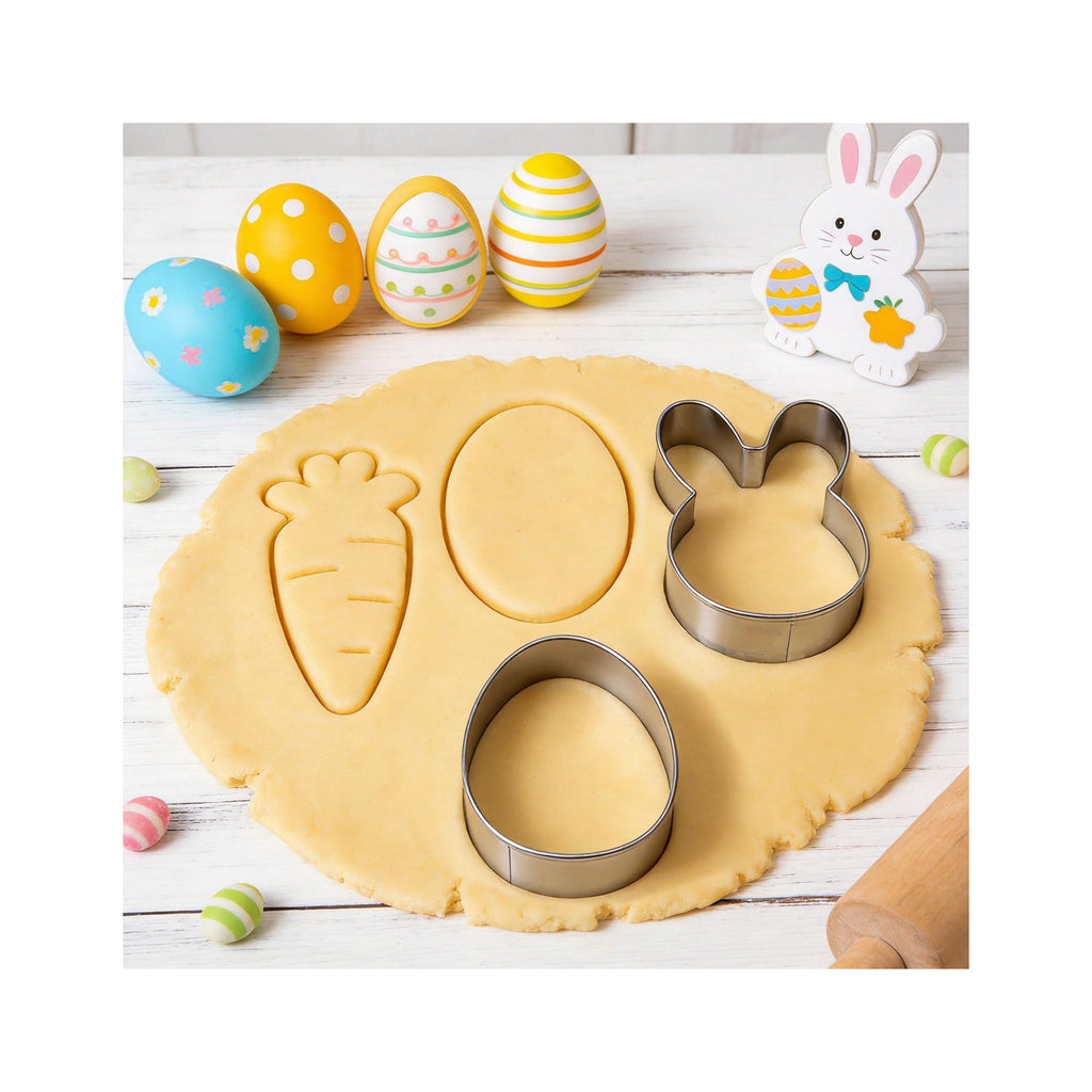 6Pcs Large Easter Cookie Cutters for Kids, 4'' Bunny Head, Egg, Chicken, Rabbit, Carrot, Butterfly Shapes, Metal Biscuit Molds for Easter Spring Holiday Themed Baking Supply