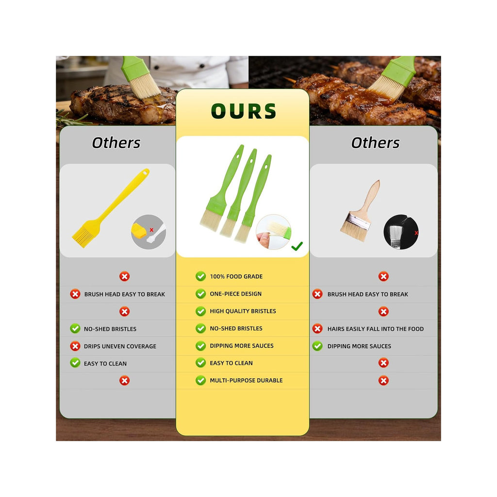 3 Pcs Pastry Brush Set, 1/1/2 inch Bristle Basting Brushes for Cooking, Heat Resistant, Kitchen Brush for Oil, BBQ Grill, Butter Sauce, Baking, with Hang Hole Design