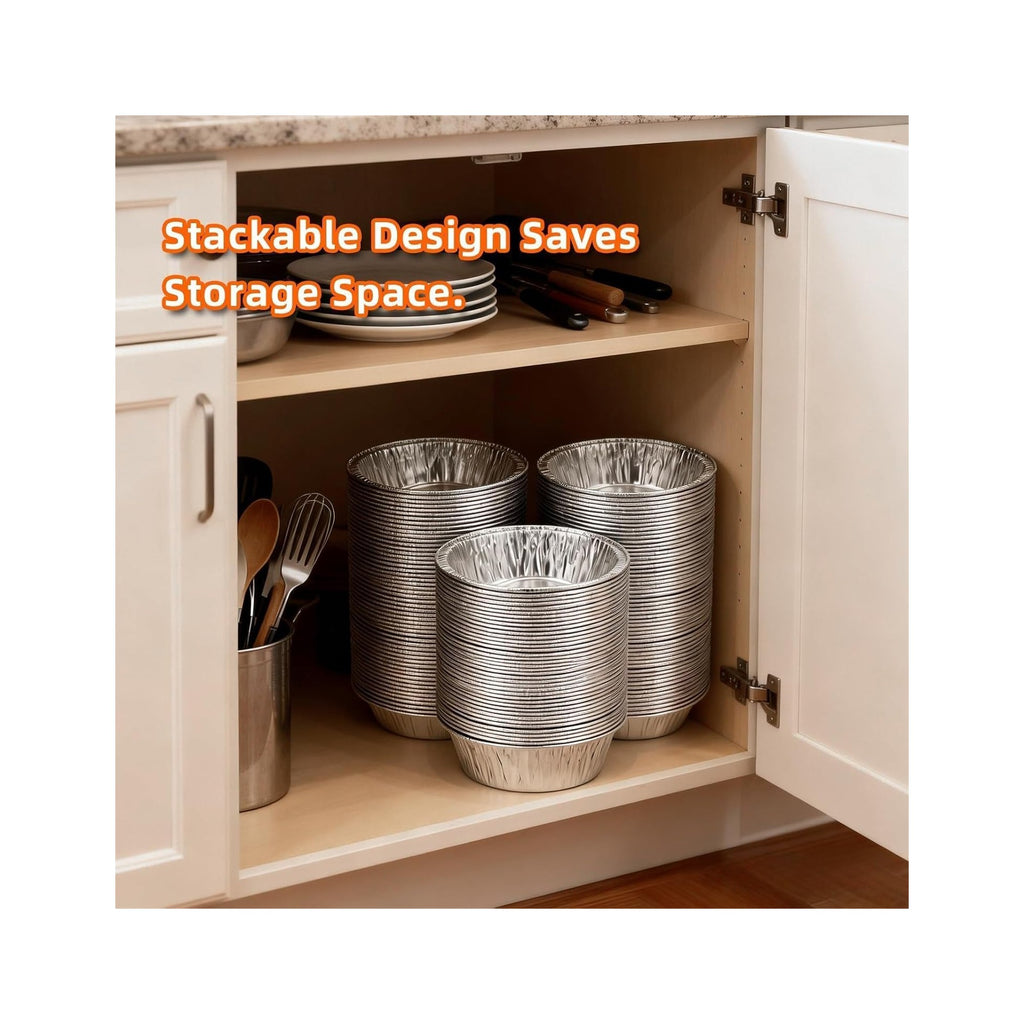 50 Pack Mini Pie Pans, 5in Pie Tins, Disposable Aluminum Round Foil Tart, Aluminum Foil Pans, Easily Stack & Store for Baking, Cooking, Storage or Reheating