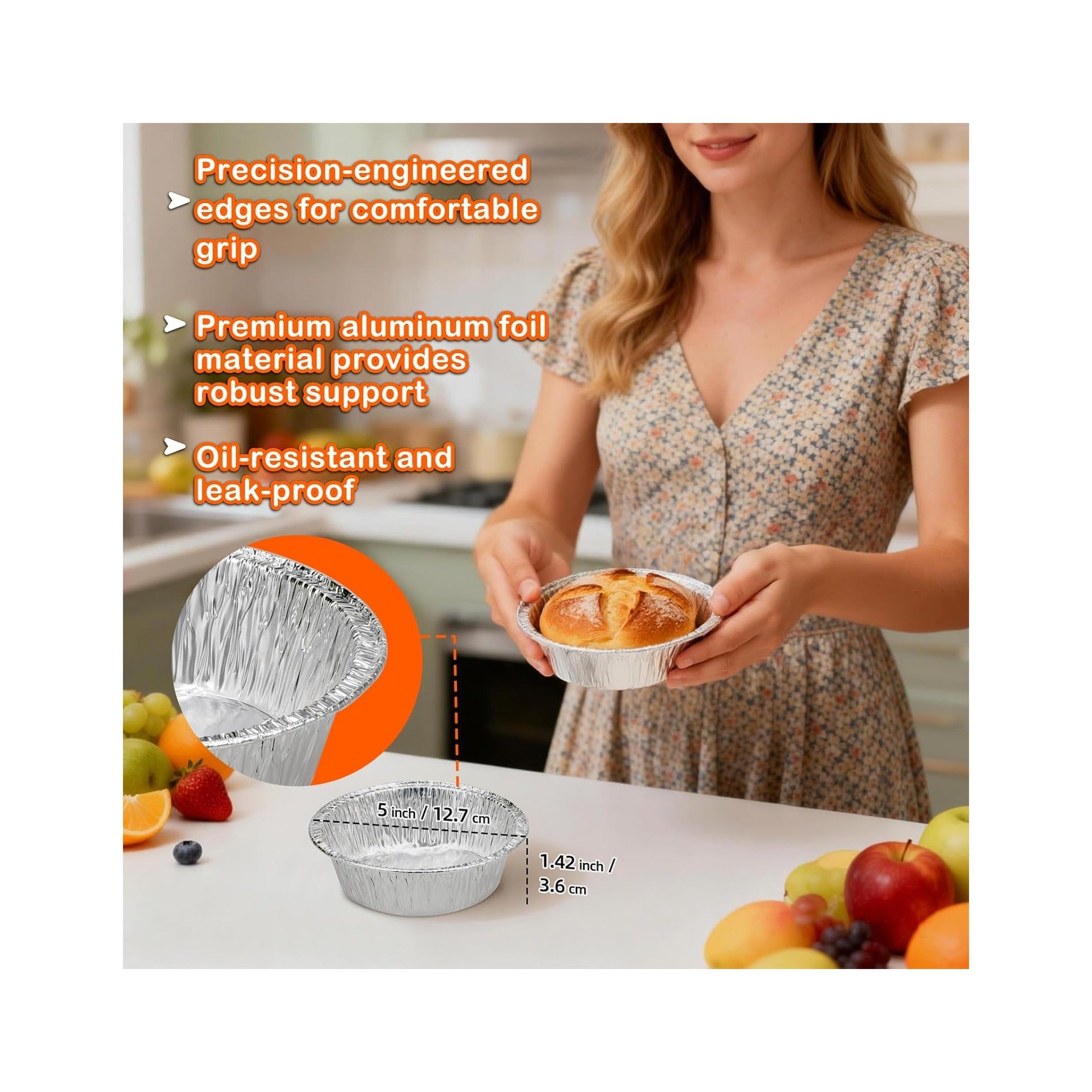 50 Pack Mini Pie Pans, 5in Pie Tins, Disposable Aluminum Round Foil Tart, Aluminum Foil Pans, Easily Stack & Store for Baking, Cooking, Storage or Reheating