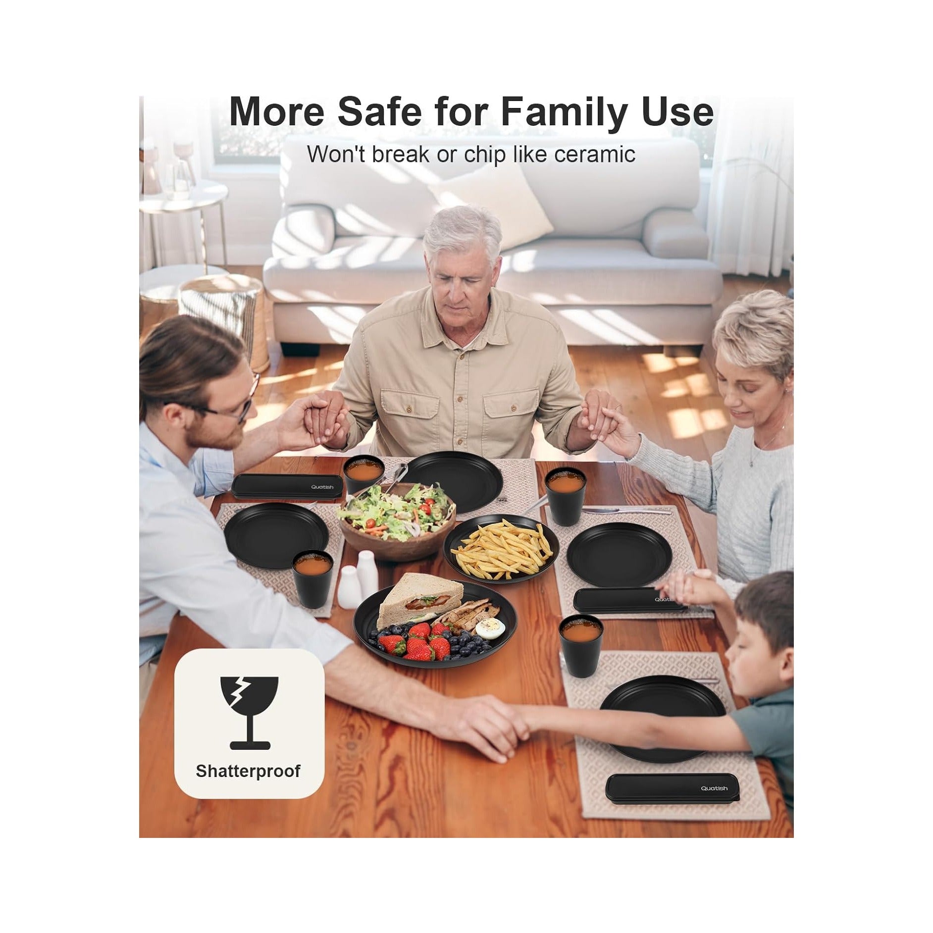 24 Piece Plates and Bowls Sets for 6, Unbreakable Dinnerware Sets, Dish Set for Camping, Dishwasher Microwave Safe, Outdoor Kitchen and Apartment Dinning RV Essentials, Black