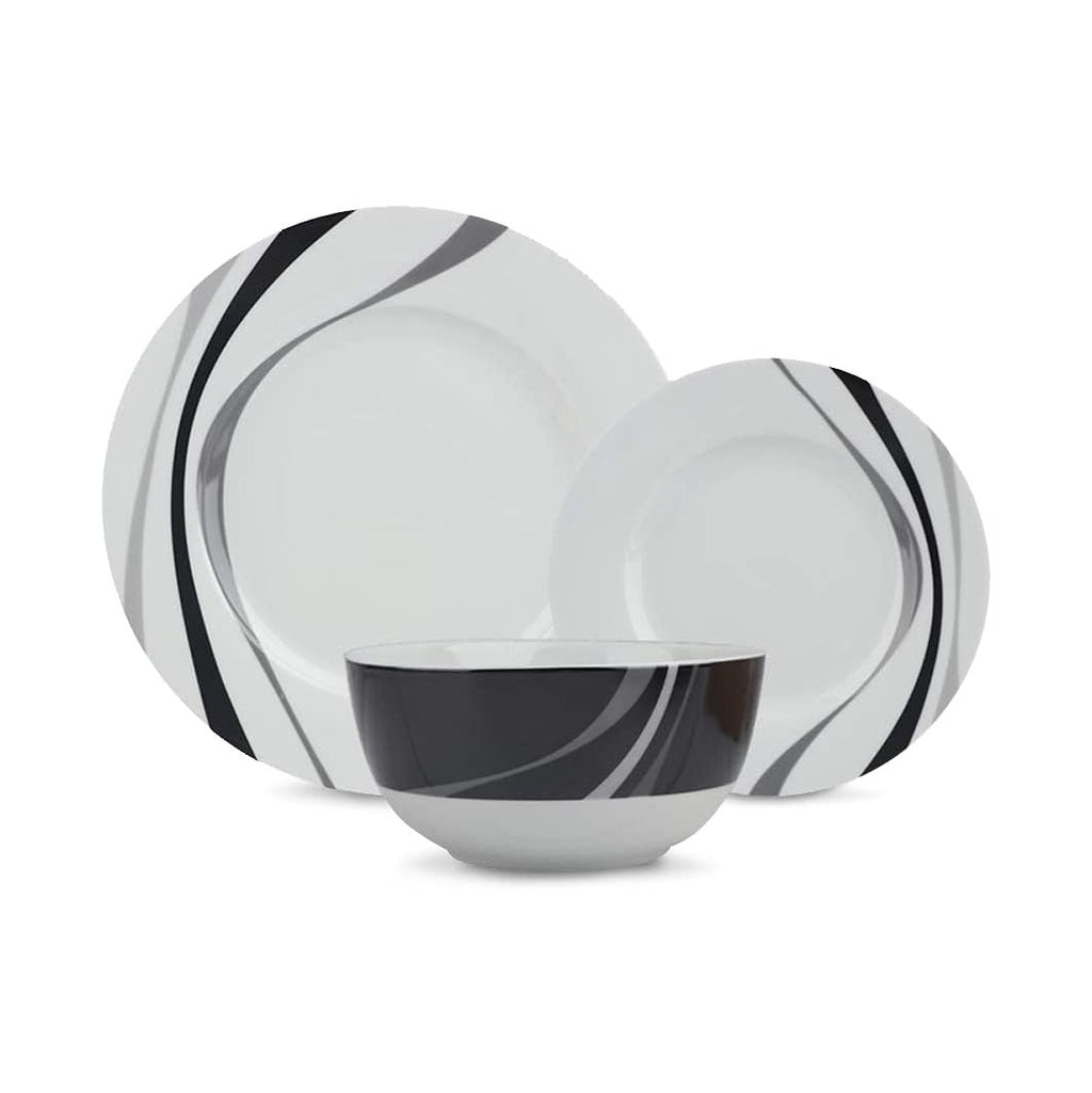 18-Piece Complete Kitchen Dinnerware Set, Microwave and Dishwasher Safe, Plates, Dishes, Bowls, Swirl, Heat Resistant, Service for 6, Everyday Use