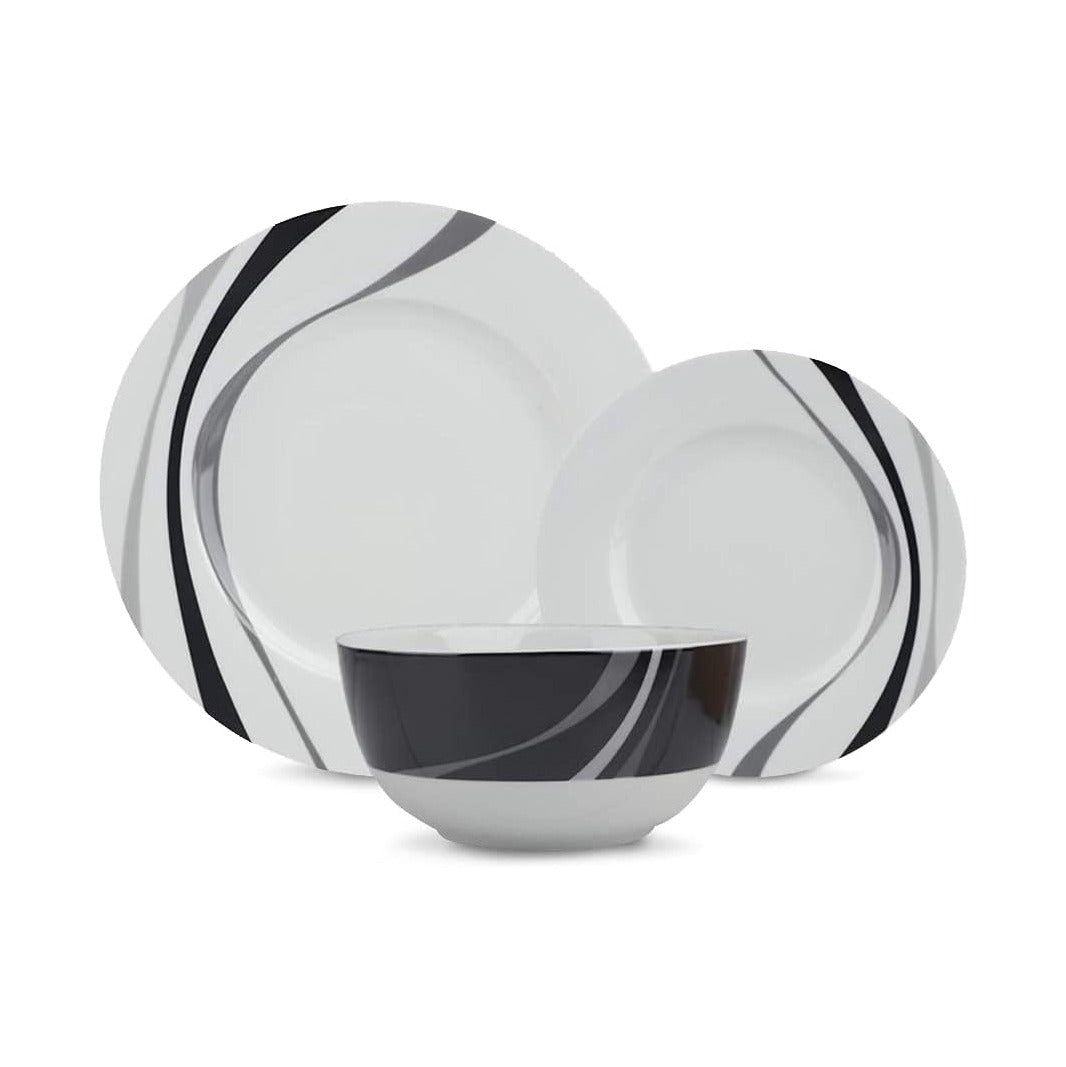 18-Piece Complete Kitchen Dinnerware Set, Microwave and Dishwasher Safe, Plates, Dishes, Bowls, Swirl, Heat Resistant, Service for 6, Everyday Use