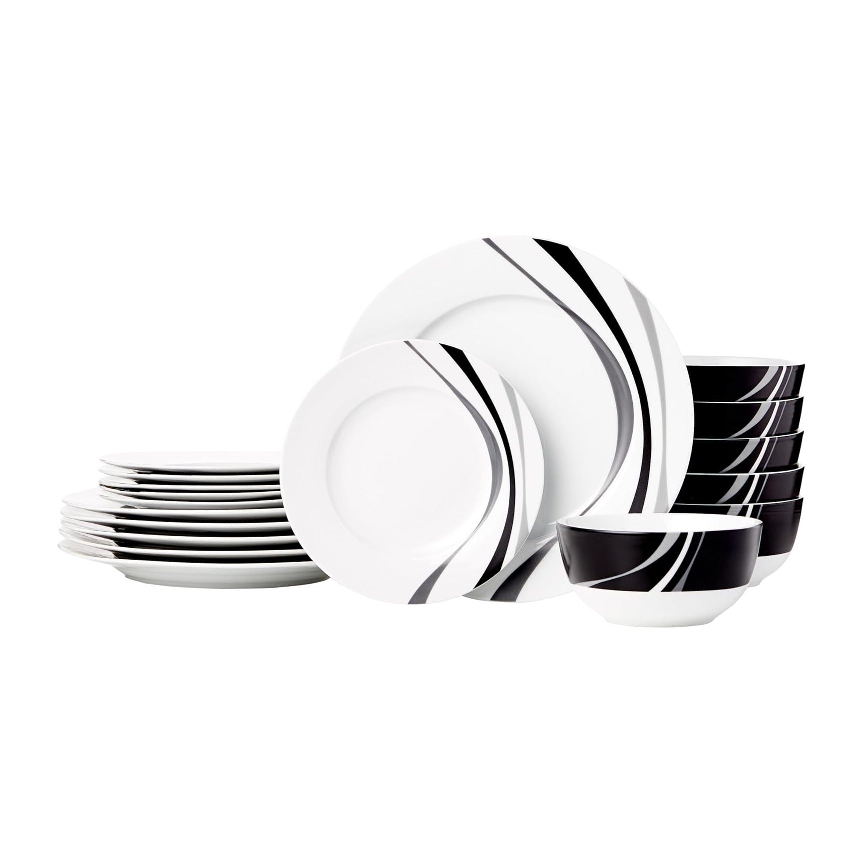 18-Piece Complete Kitchen Dinnerware Set, Microwave and Dishwasher Safe, Plates, Dishes, Bowls, Swirl, Heat Resistant, Service for 6, Everyday Use