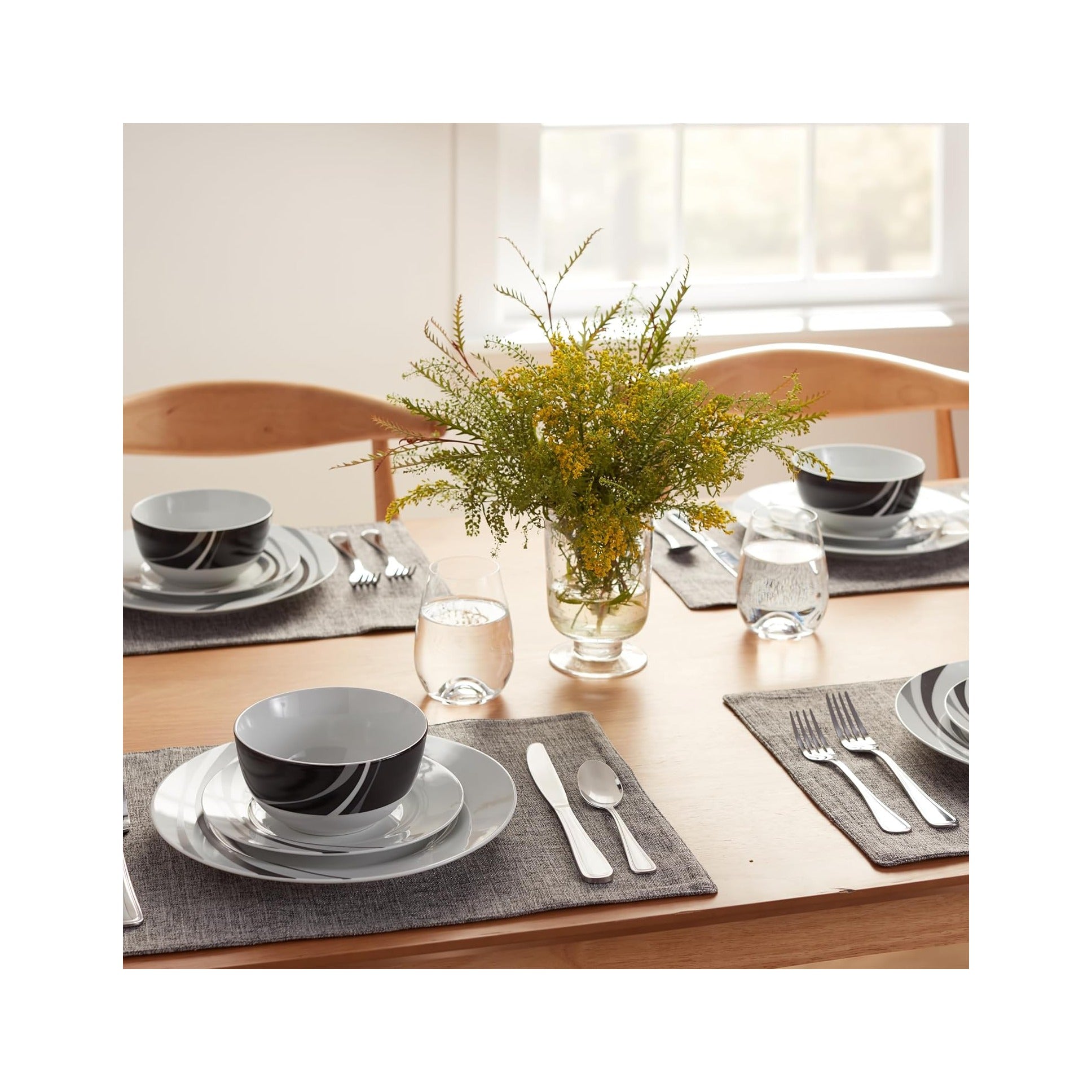 18-Piece Complete Kitchen Dinnerware Set, Microwave and Dishwasher Safe, Plates, Dishes, Bowls, Swirl, Heat Resistant, Service for 6, Everyday Use