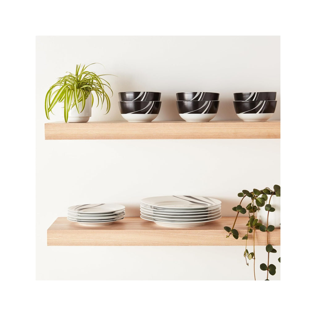 18-Piece Complete Kitchen Dinnerware Set, Microwave and Dishwasher Safe, Plates, Dishes, Bowls, Swirl, Heat Resistant, Service for 6, Everyday Use