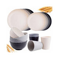 Wheat Straw Dinnerware Sets, 16PCS Plastic Dinnerware Set for 4, Wheat Straw Plates and Bowls Sets, Unbreakable Dinnerware Plastic Microwave Safe Dishes Set for Kitchen&Camping