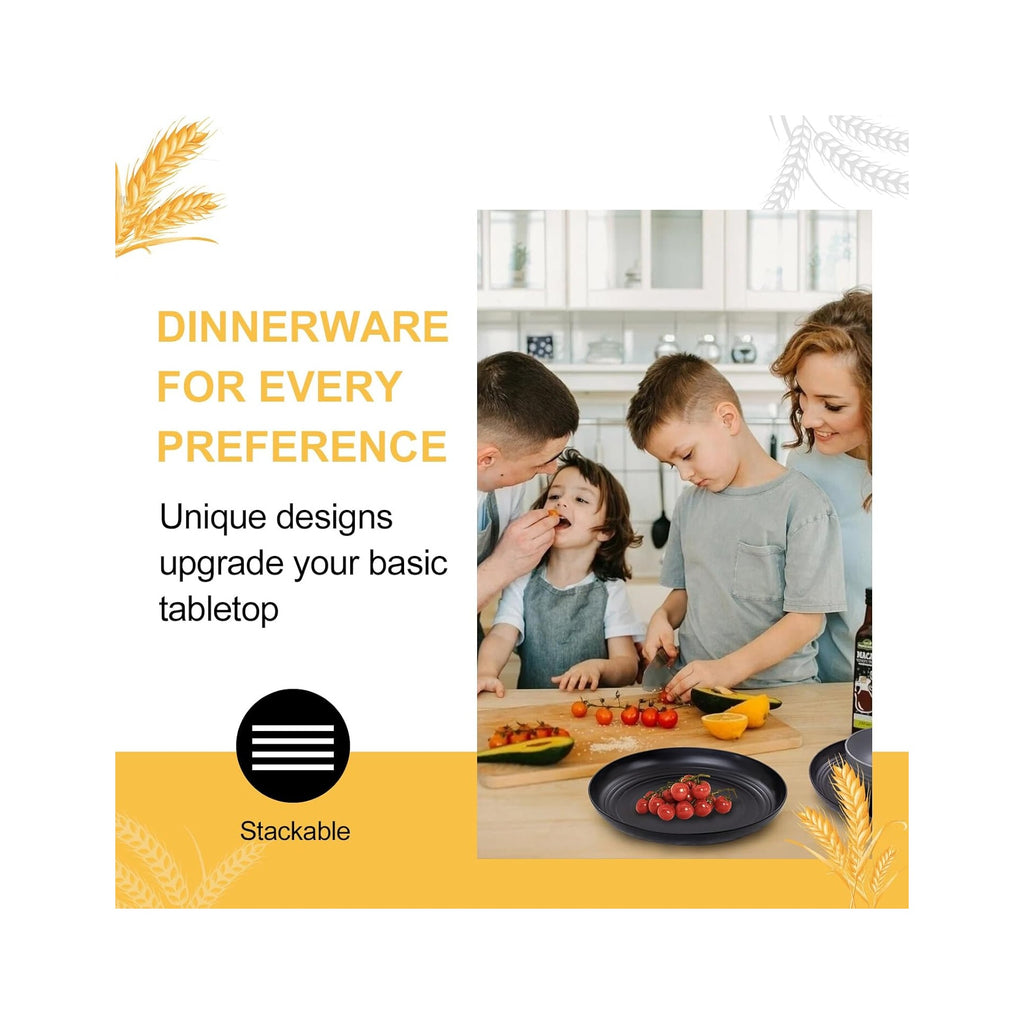 Wheat Straw Dinnerware Sets, 16PCS Plastic Dinnerware Set for 4, Wheat Straw Plates and Bowls Sets, Unbreakable Dinnerware Plastic Microwave Safe Dishes Set for Kitchen&Camping