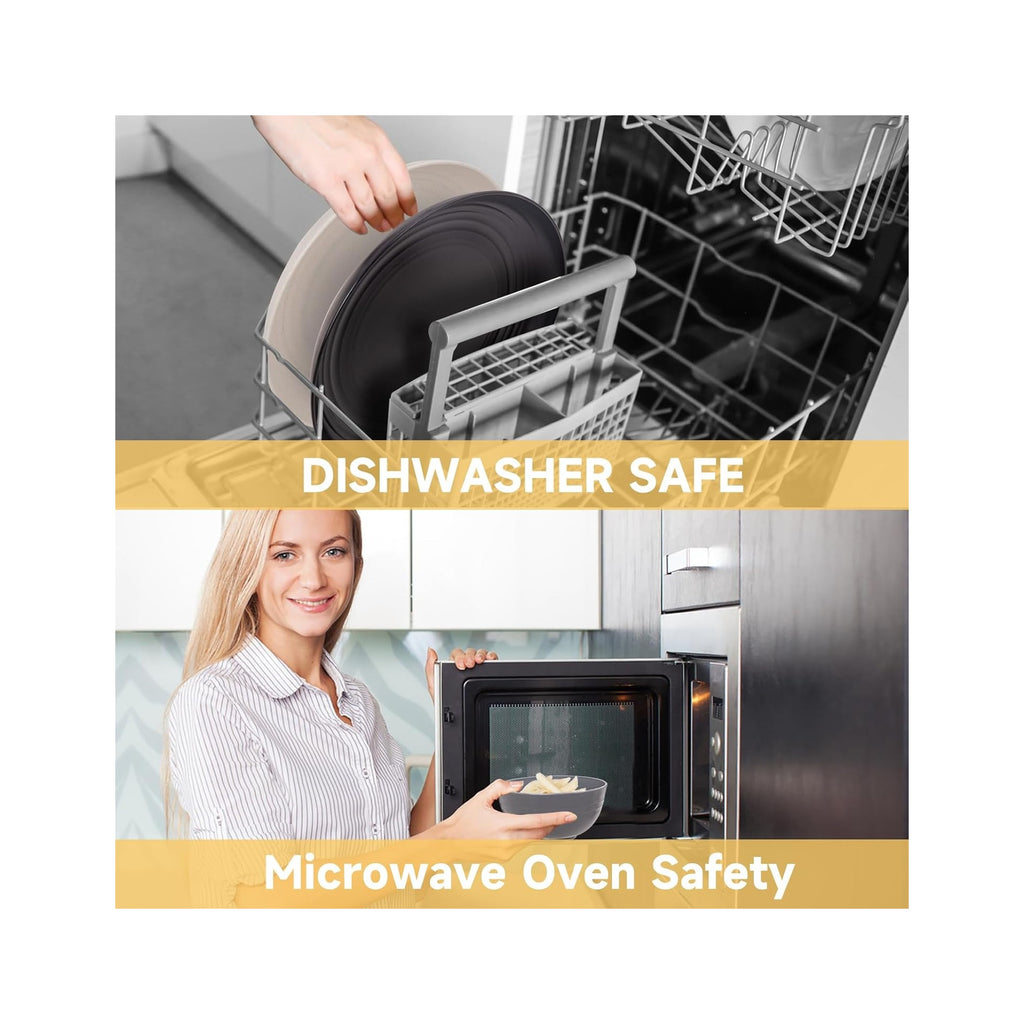 Wheat Straw Dinnerware Sets, 16PCS Plastic Dinnerware Set for 4, Wheat Straw Plates and Bowls Sets, Unbreakable Dinnerware Plastic Microwave Safe Dishes Set for Kitchen&Camping