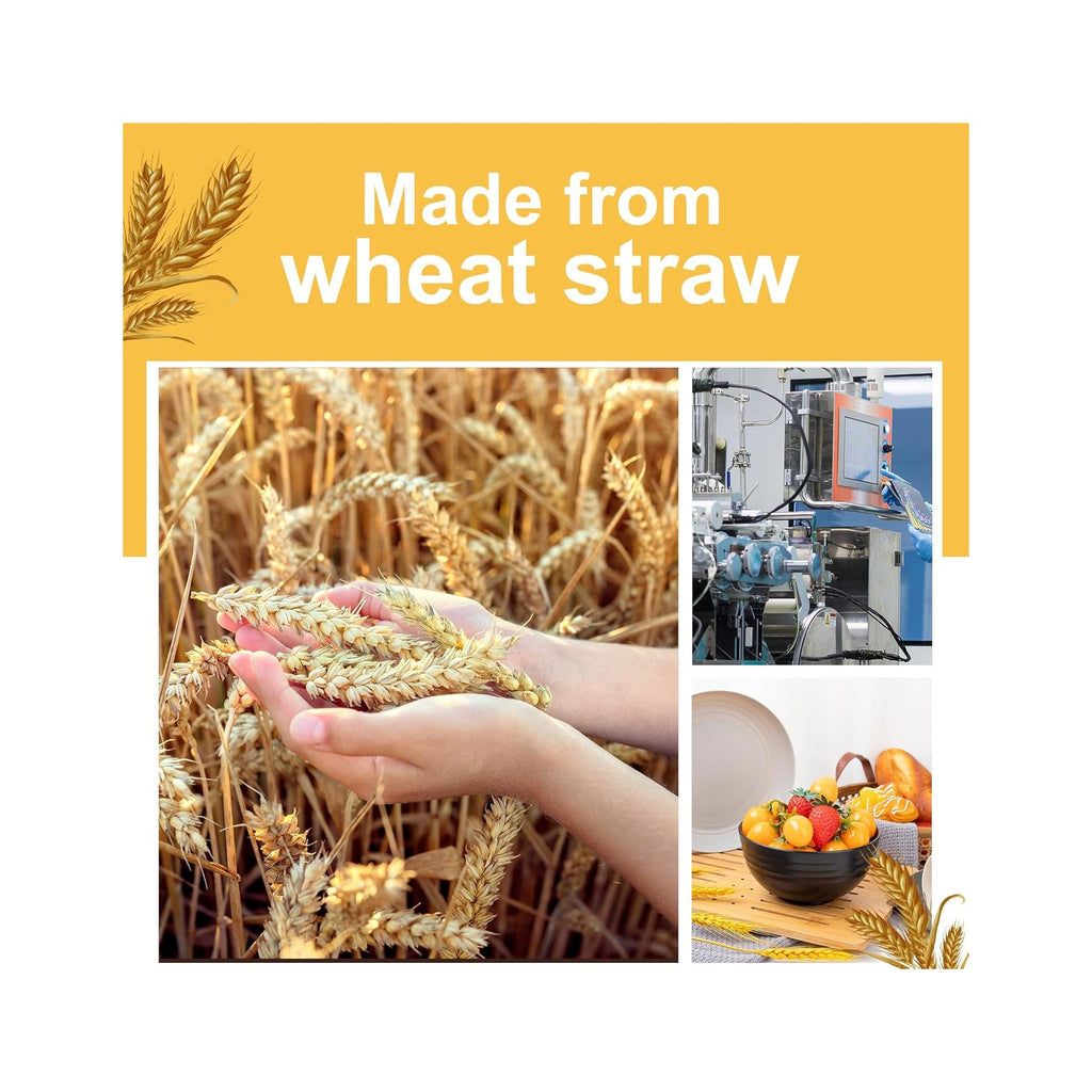 Wheat Straw Dinnerware Sets, 16PCS Plastic Dinnerware Set for 4, Wheat Straw Plates and Bowls Sets, Unbreakable Dinnerware Plastic Microwave Safe Dishes Set for Kitchen&Camping