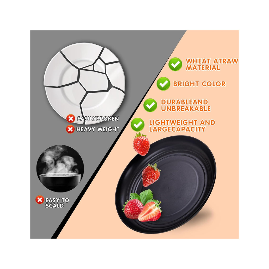 Wheat Straw Dinnerware Sets, 16PCS Plastic Dinnerware Set for 4, Wheat Straw Plates and Bowls Sets, Unbreakable Dinnerware Plastic Microwave Safe Dishes Set for Kitchen&Camping