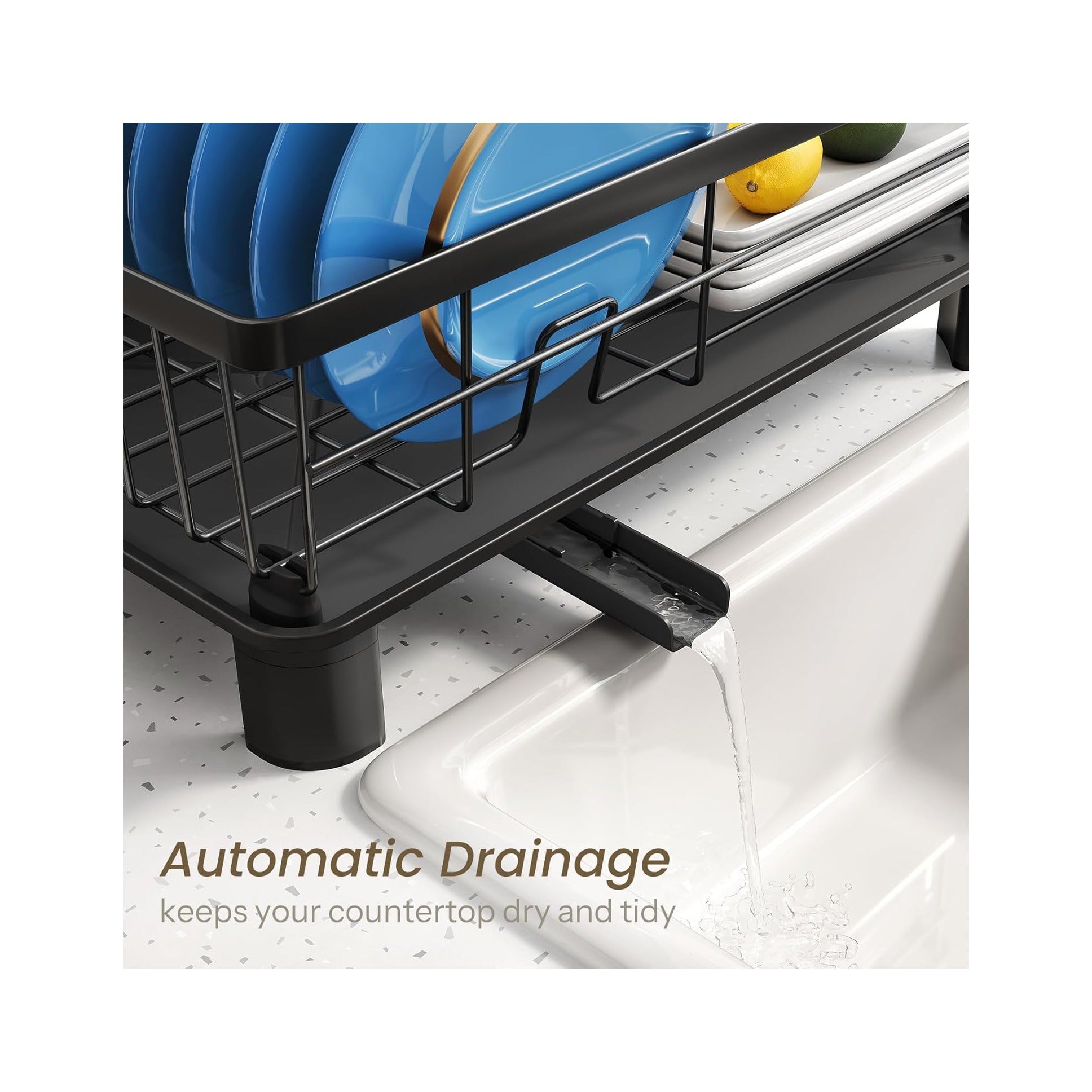 Dish Drying Rack - Space-Saving Dish Rack for Kitchen Counter, Stainless Steel Dish Drainer with Utensil Holder and Drainboard, 11" W x 15" L