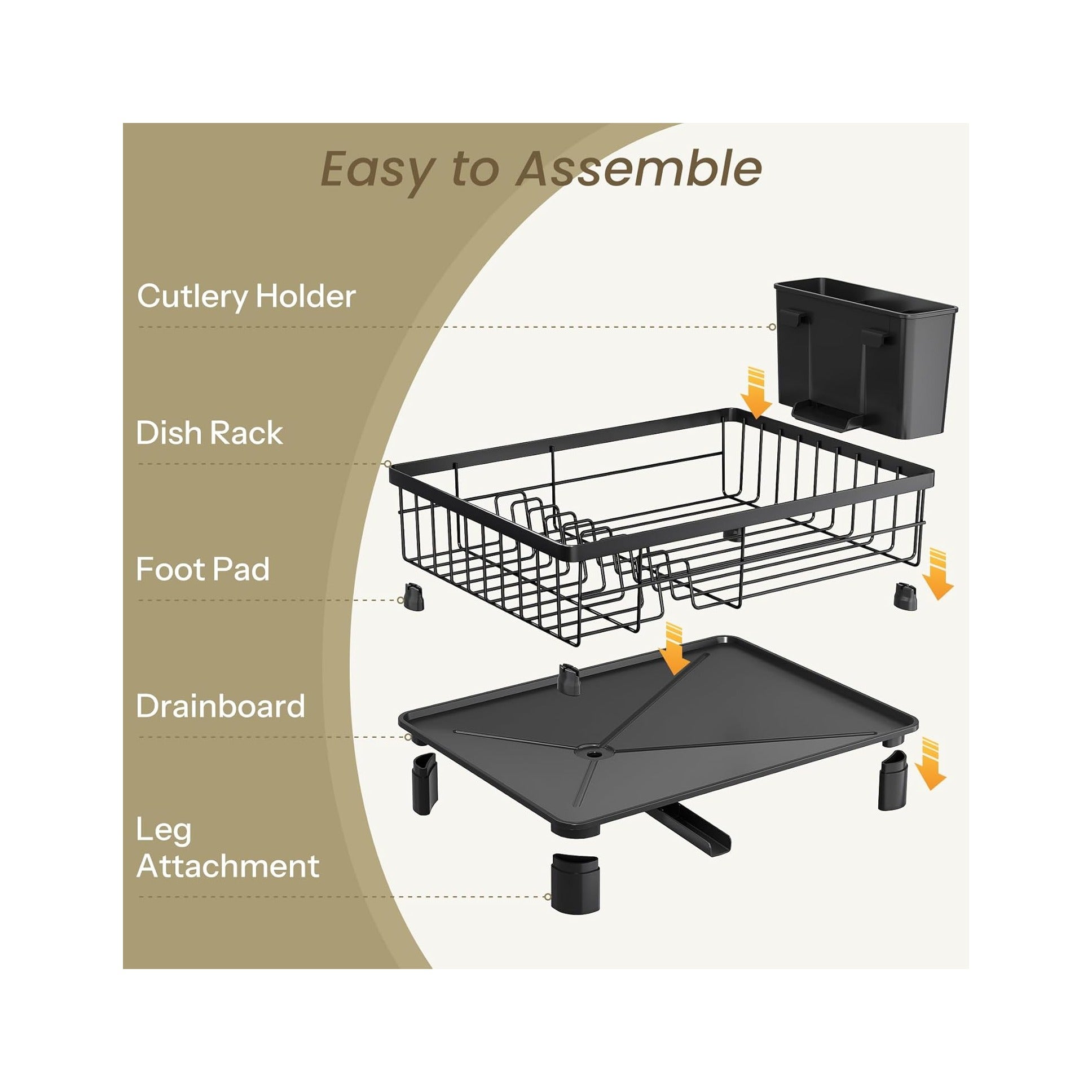 Dish Drying Rack - Space-Saving Dish Rack for Kitchen Counter, Stainless Steel Dish Drainer with Utensil Holder and Drainboard, 11" W x 15" L