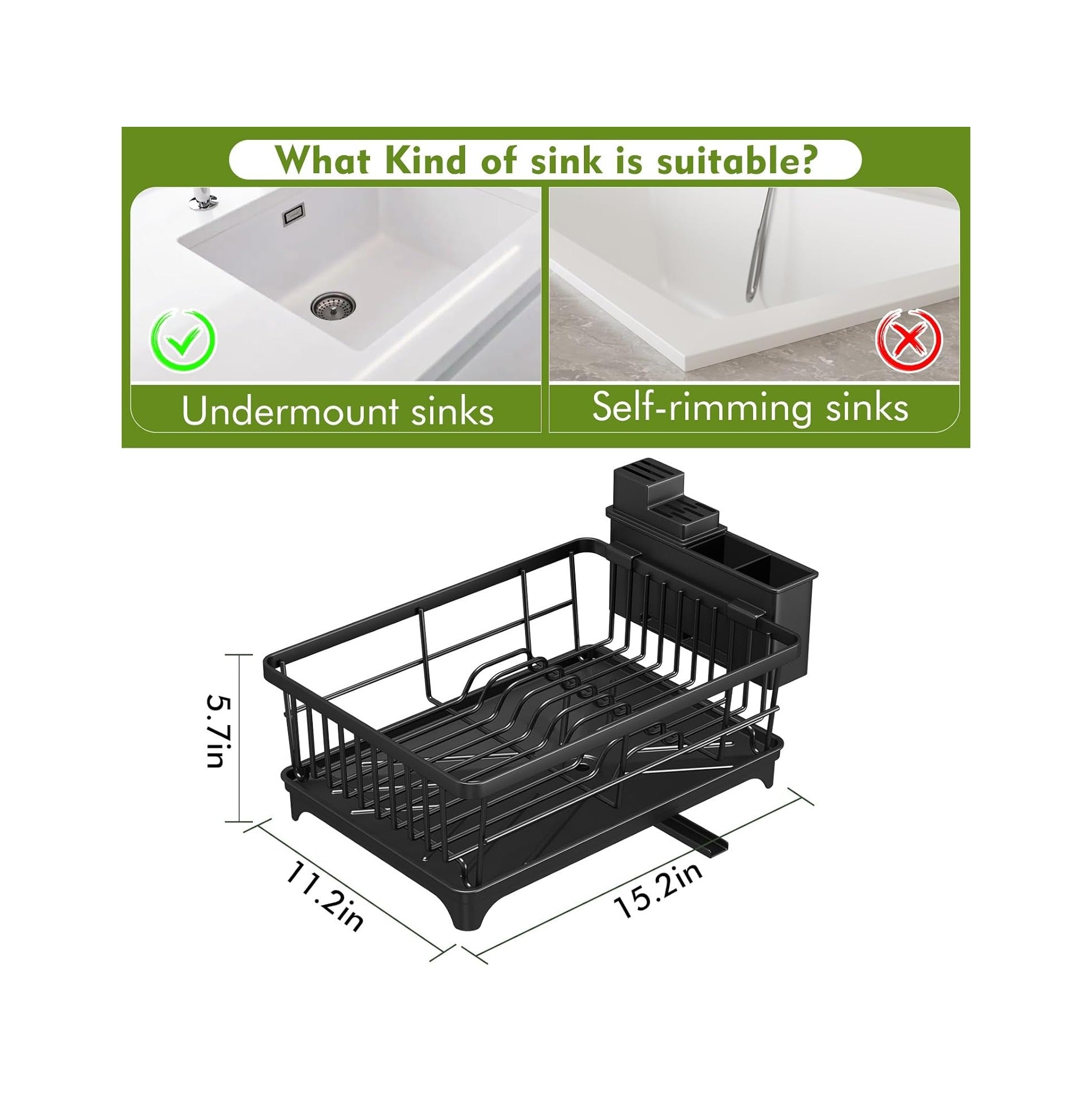 Dish Drying Rack - Space-Saving Small Dish Rack for Kitchen Counter, Rust-Resistant Kitchen Drying Rack, Compact Dish Drainer Organizer with Utensil Holder for Home Kitchen, Black