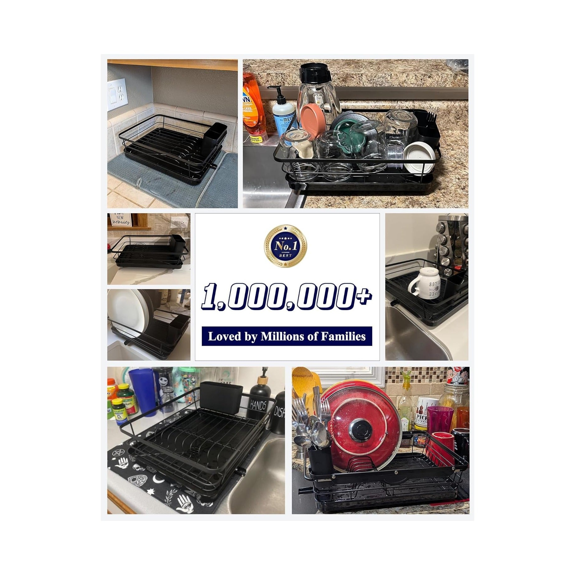 Dish Drying Rack for Kitchen Counter, Stainless Steel Sink Organization and Storage Essentials with Cutlery Holder, Home and Appartment Decor, , Black