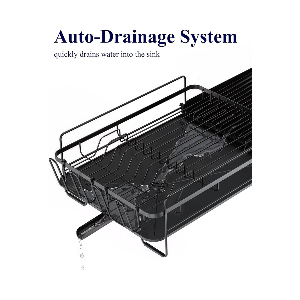 Large Dish Drying Rack - Extendable Dish Rack, Multifunctional Dish Rack for Kitchen Counter, Anti-Rust Dish Drainers with Cutlery & Cup Holders